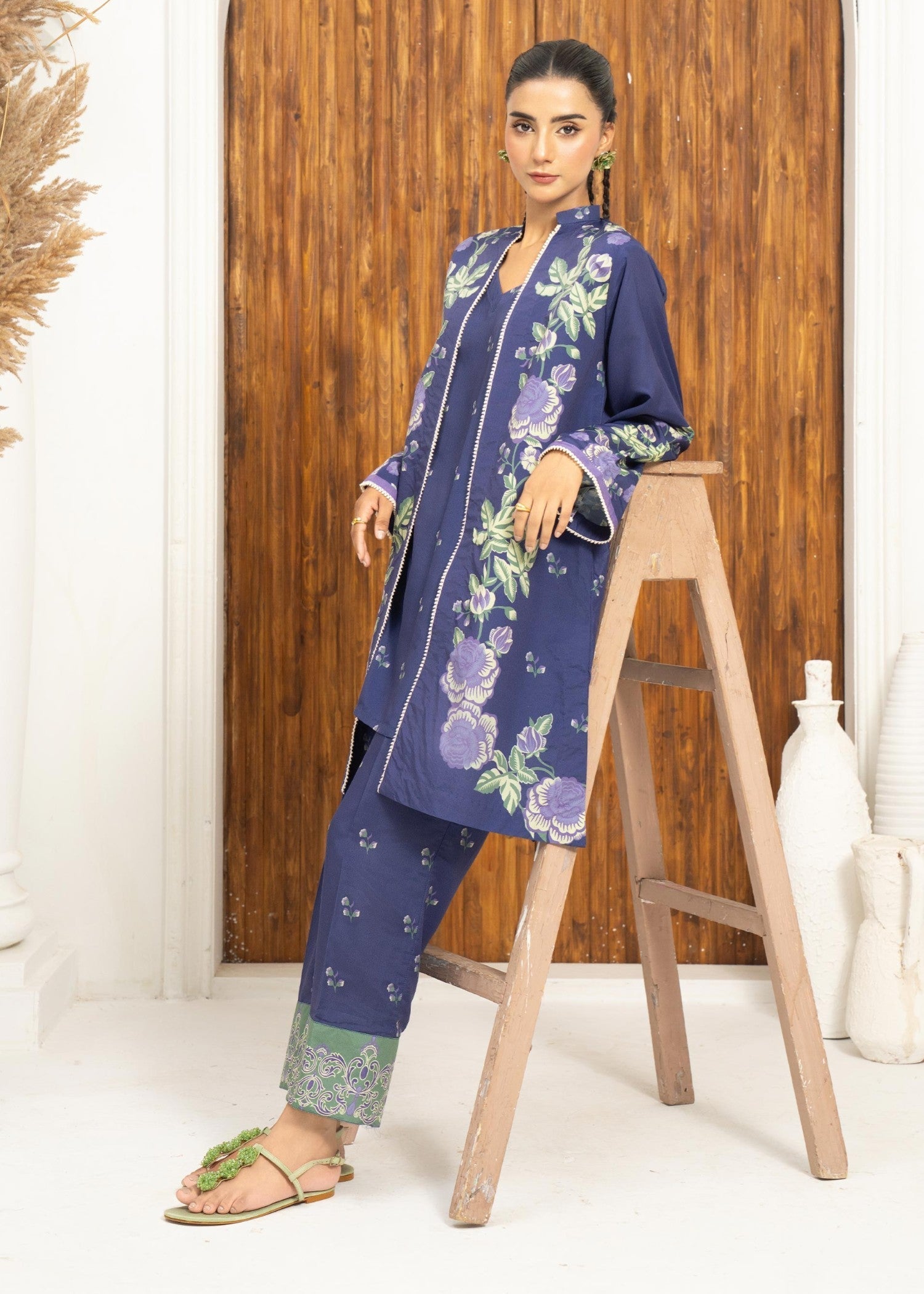 lawn Gown in Navy blue