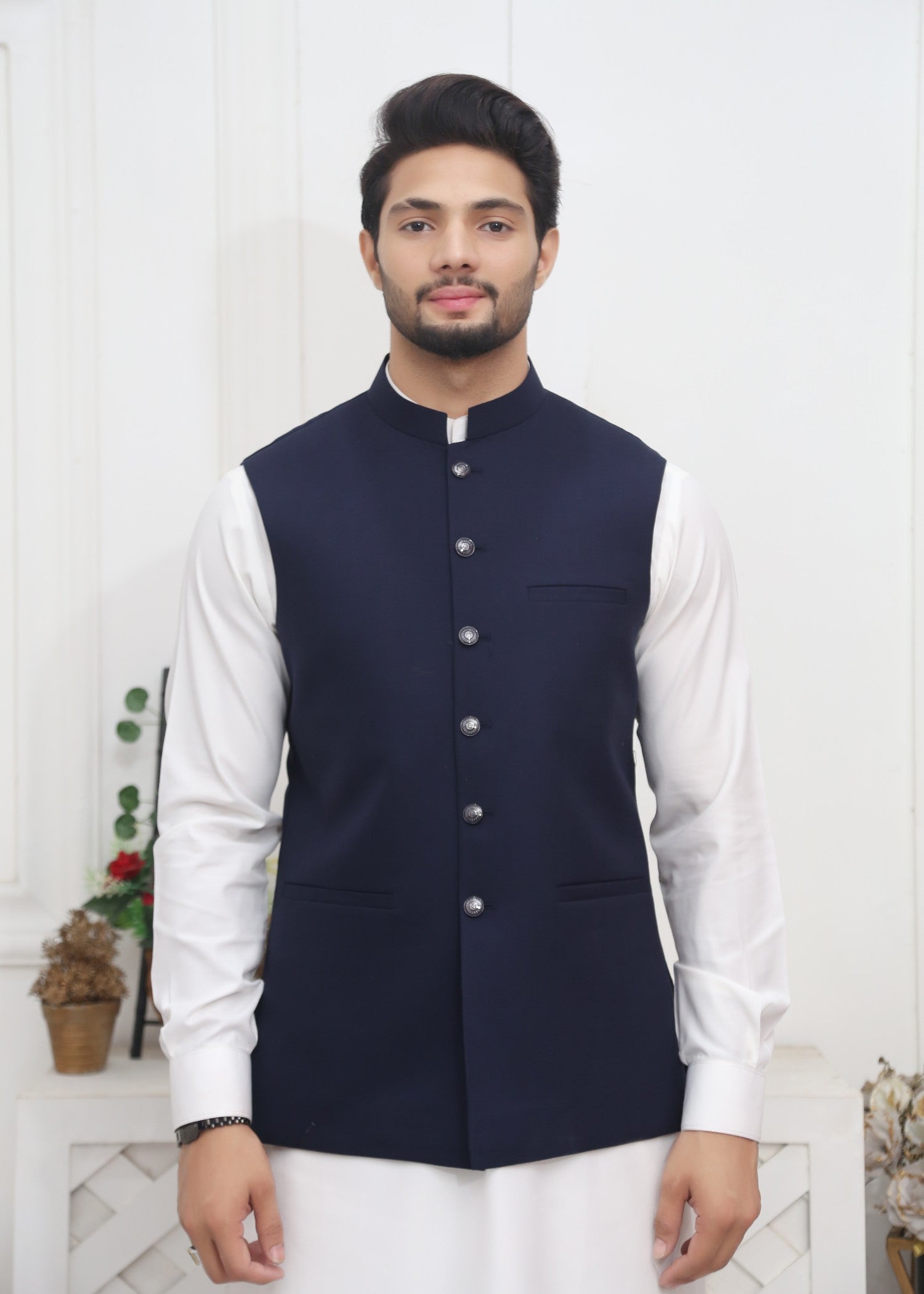 tropical Waistcoat in Navy blue