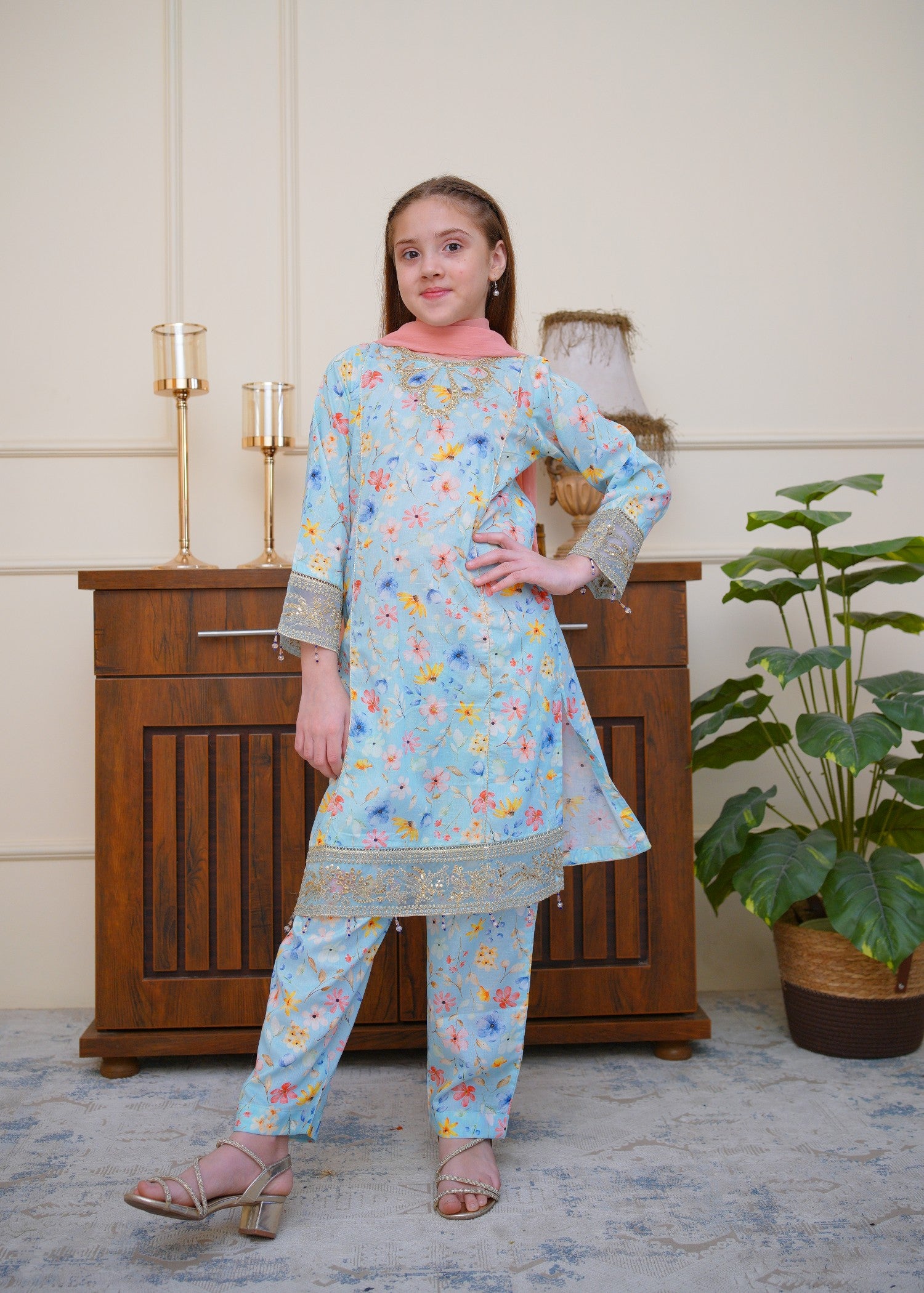lawn Kurta Set in Arctic blue