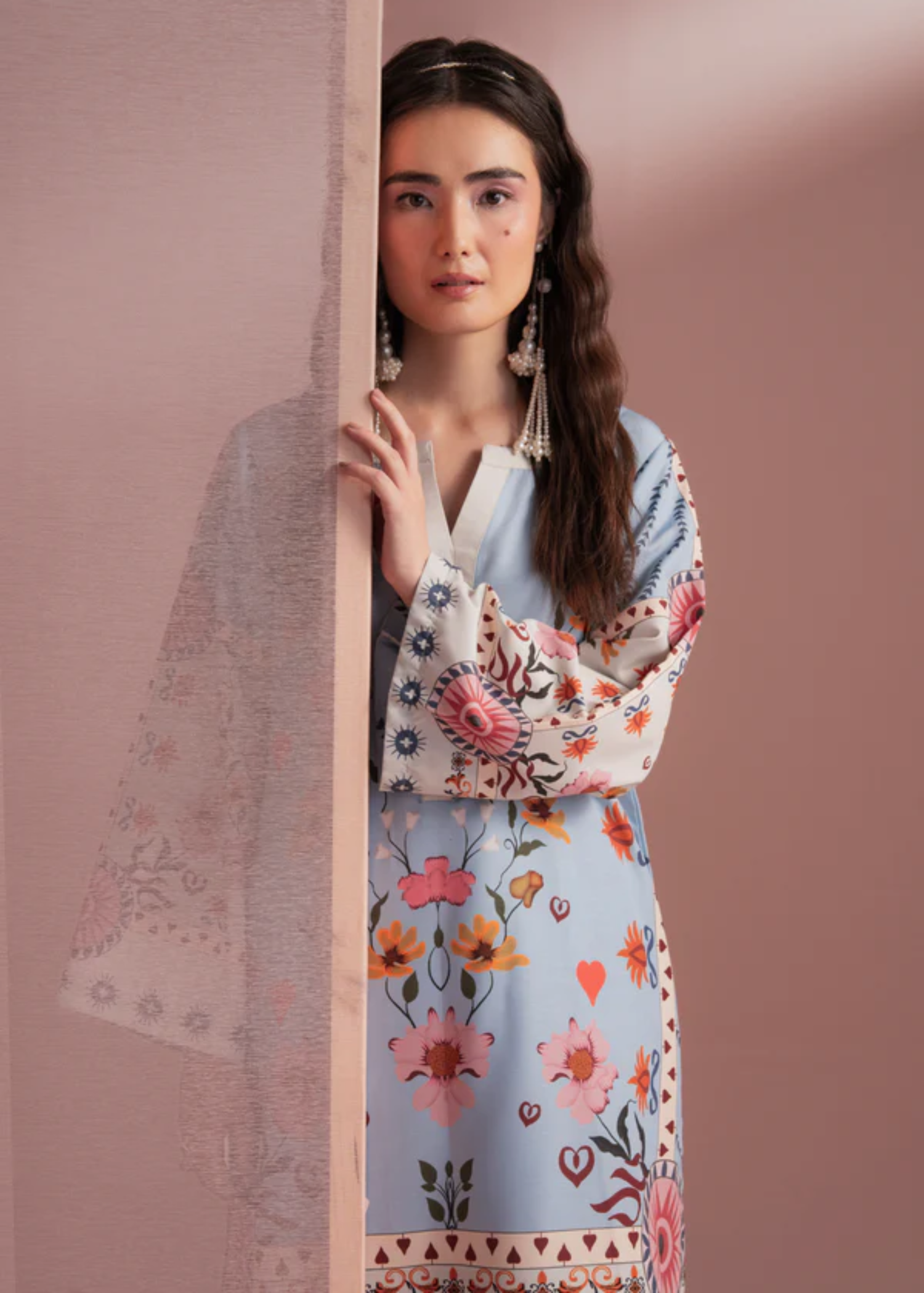 twill khaddar Co Ord Sets in Light blue