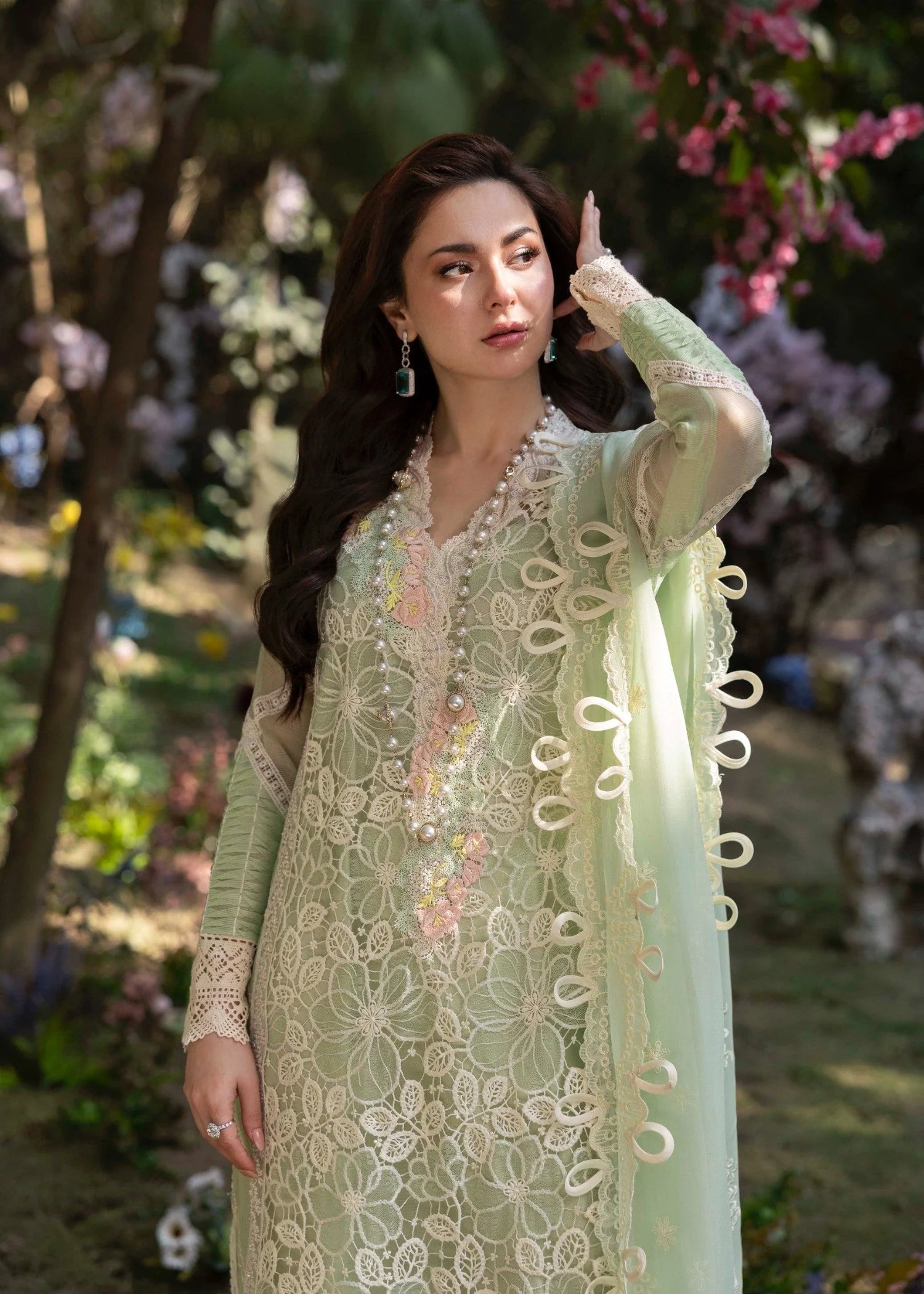 net Kurta Set in Pistachio green