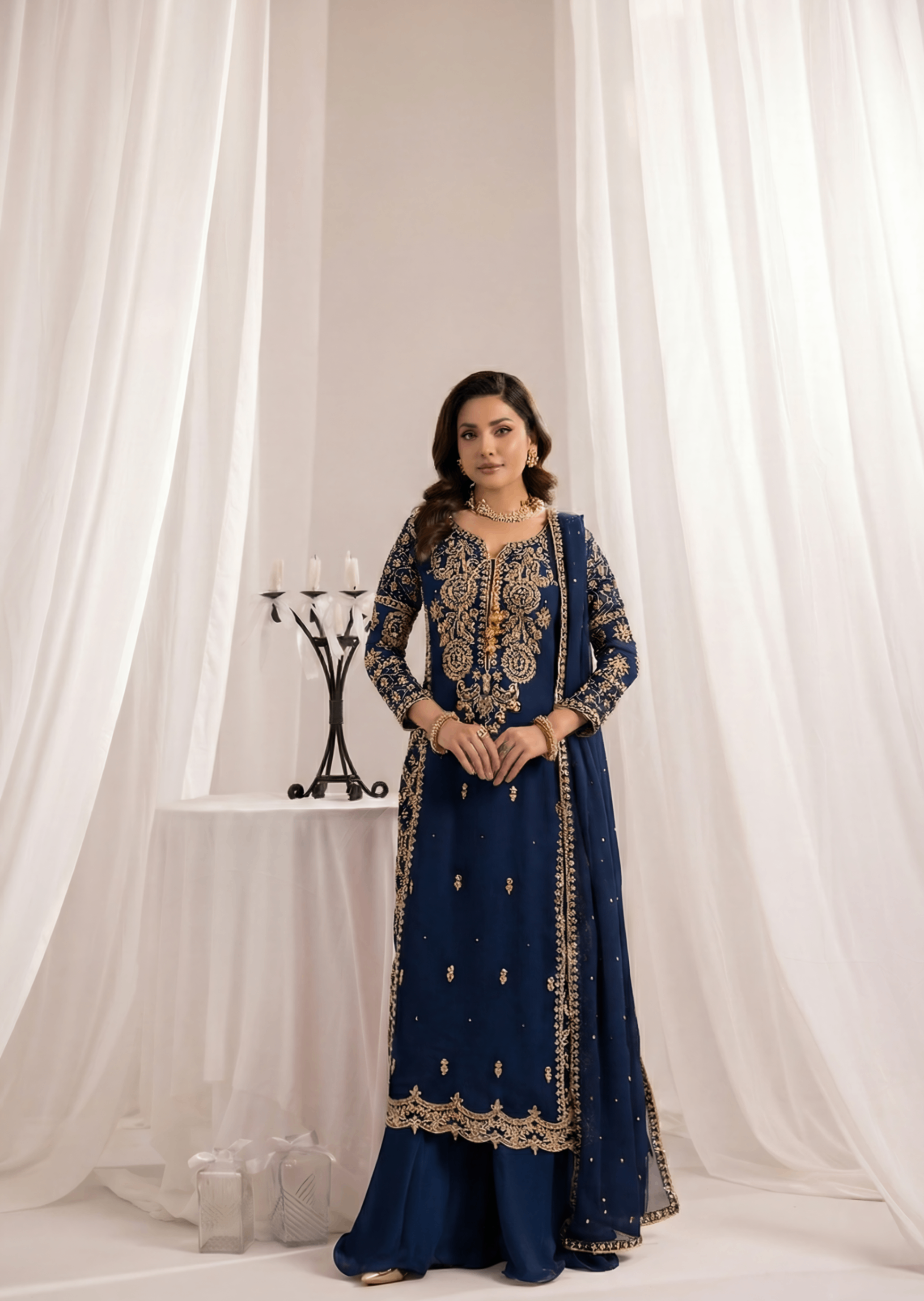 bemberg crinkle chiffon Sharara in Navy blue