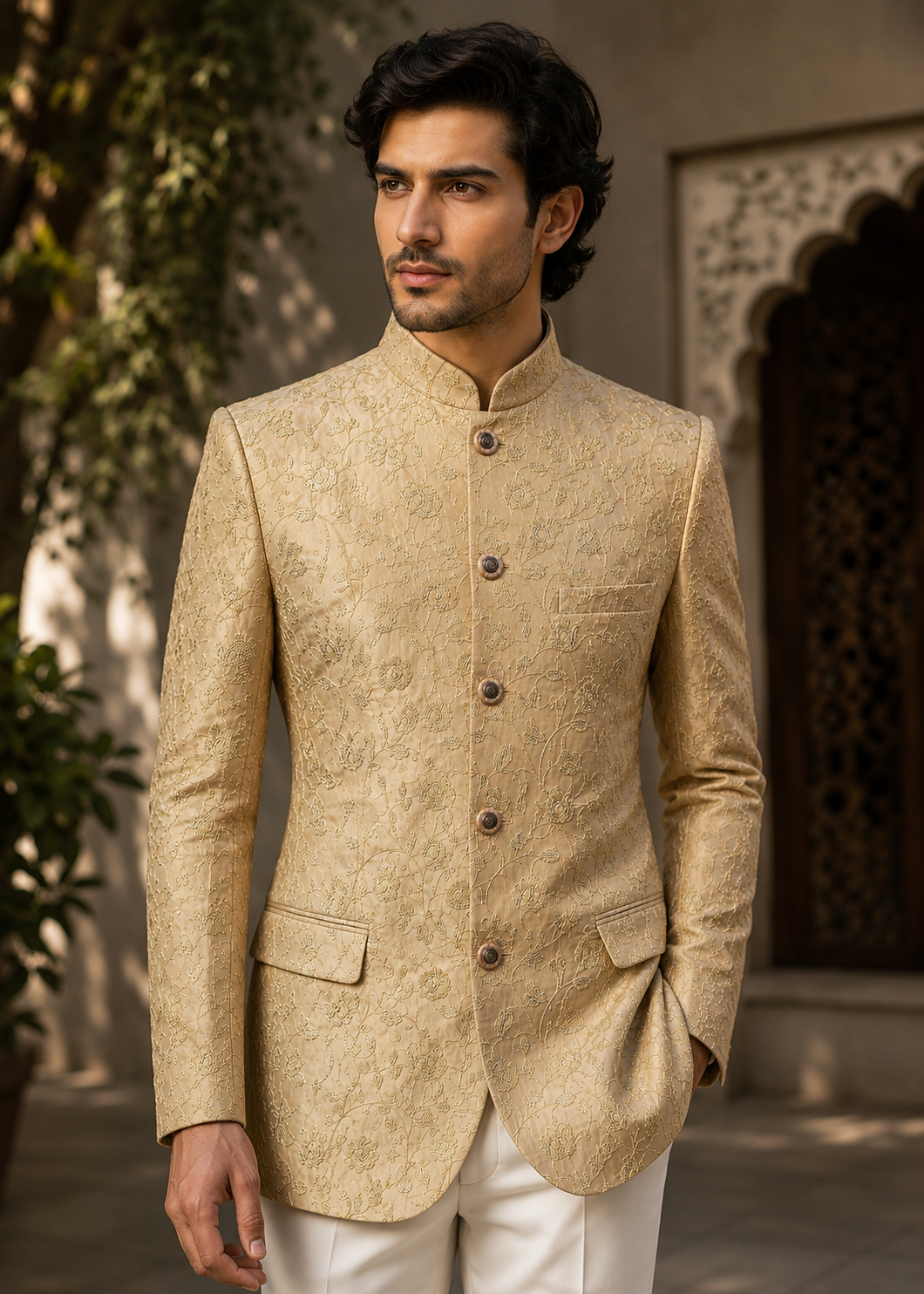 silk Prince Coat in Gold, champagne