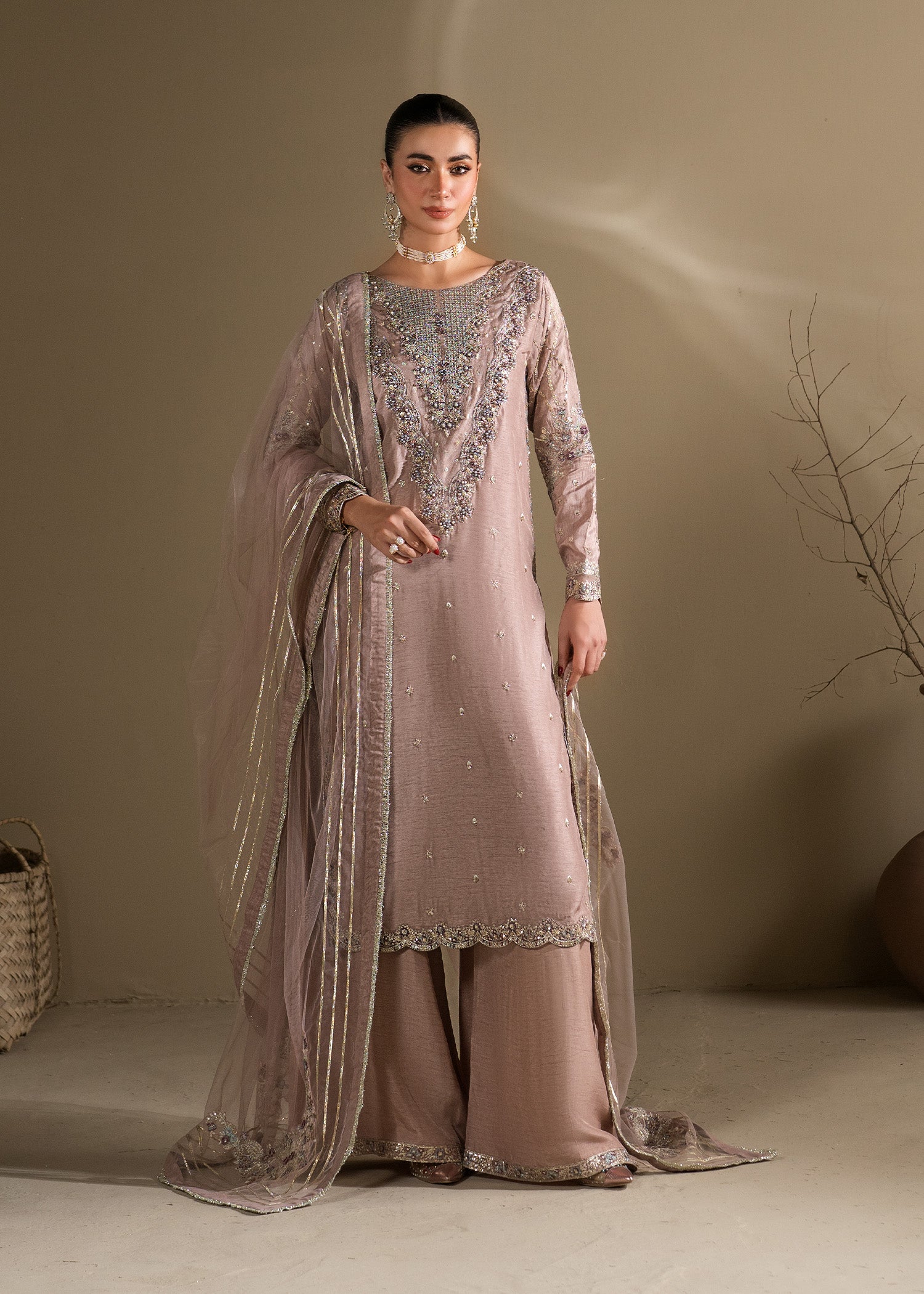raw silk Kurta Set in Lilac