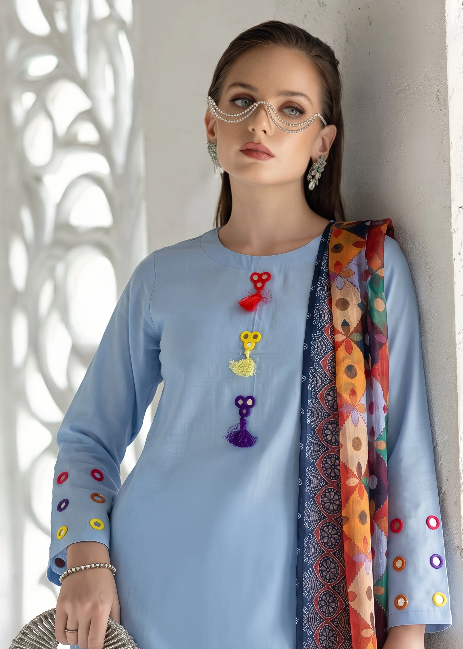 khaddi silk Kurta Set in Powder blue