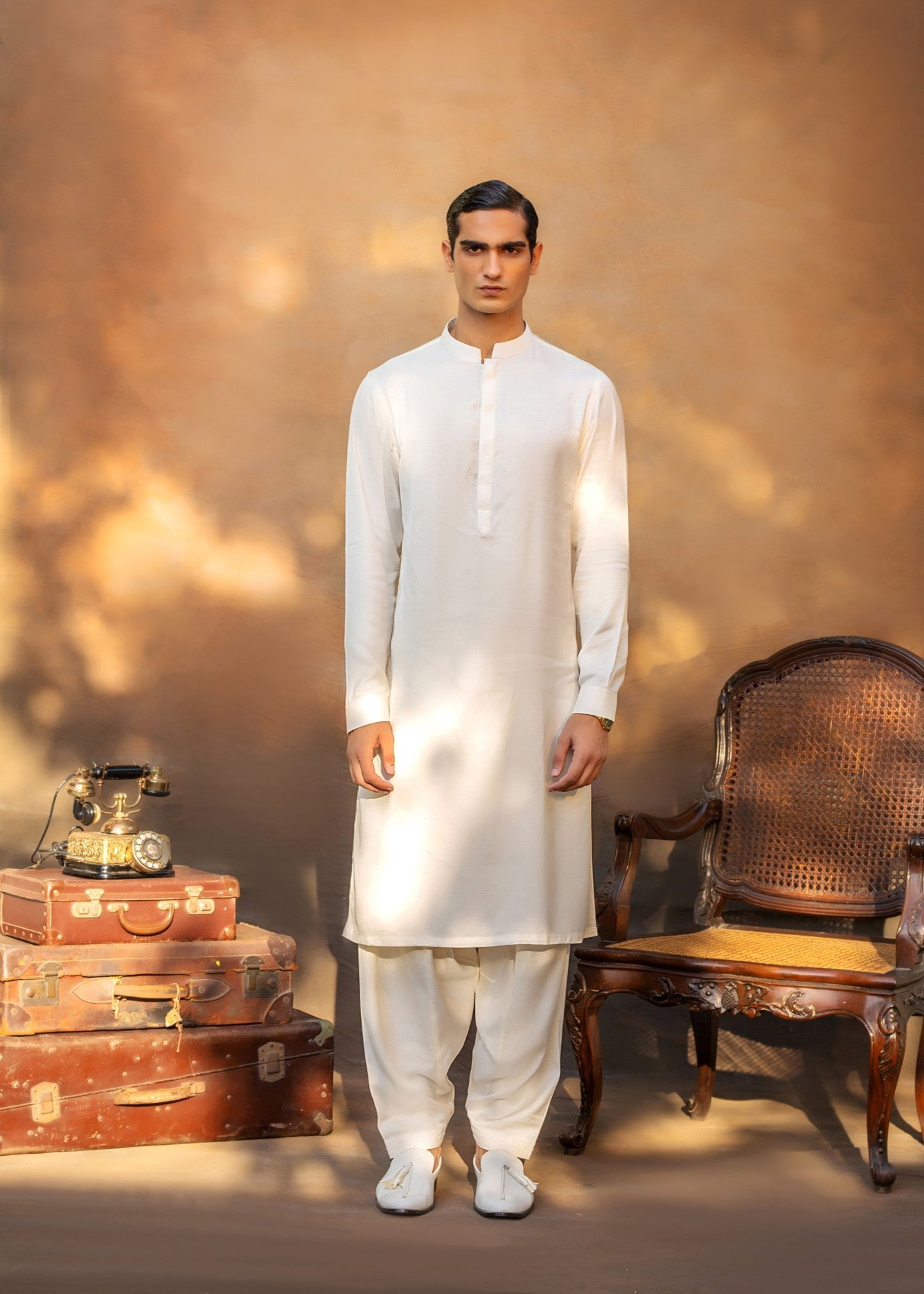 cotton dobby Shalwar Kameez in Cream