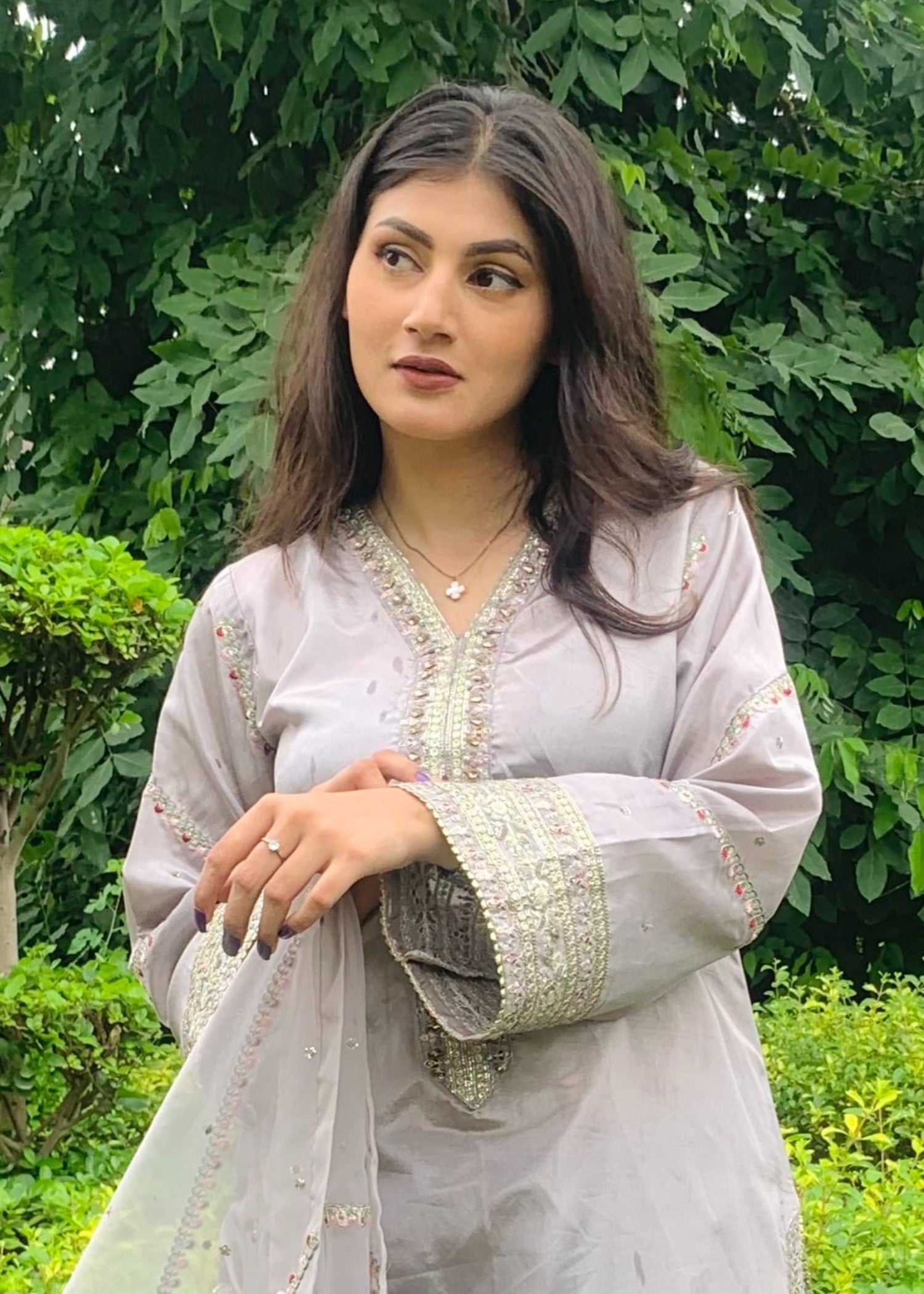 tussar silk Kurta Set in Pastel grey