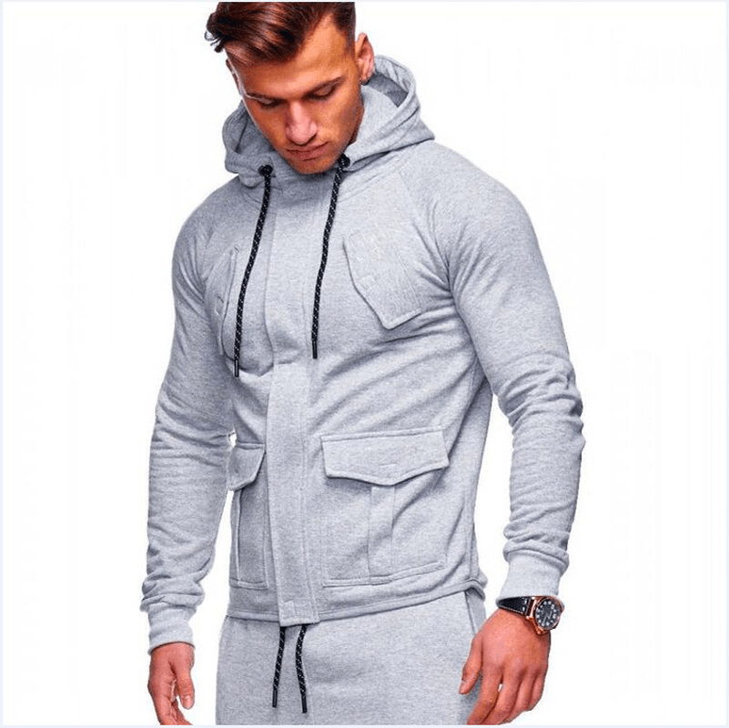 New Concealed Access Control Zipper Men'S Hooded Casual Sports Suit