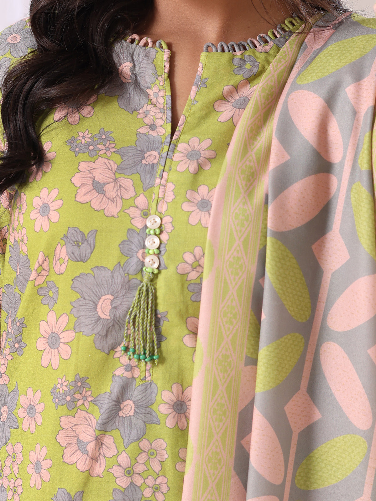 zari lawn Unstitched in Apple green