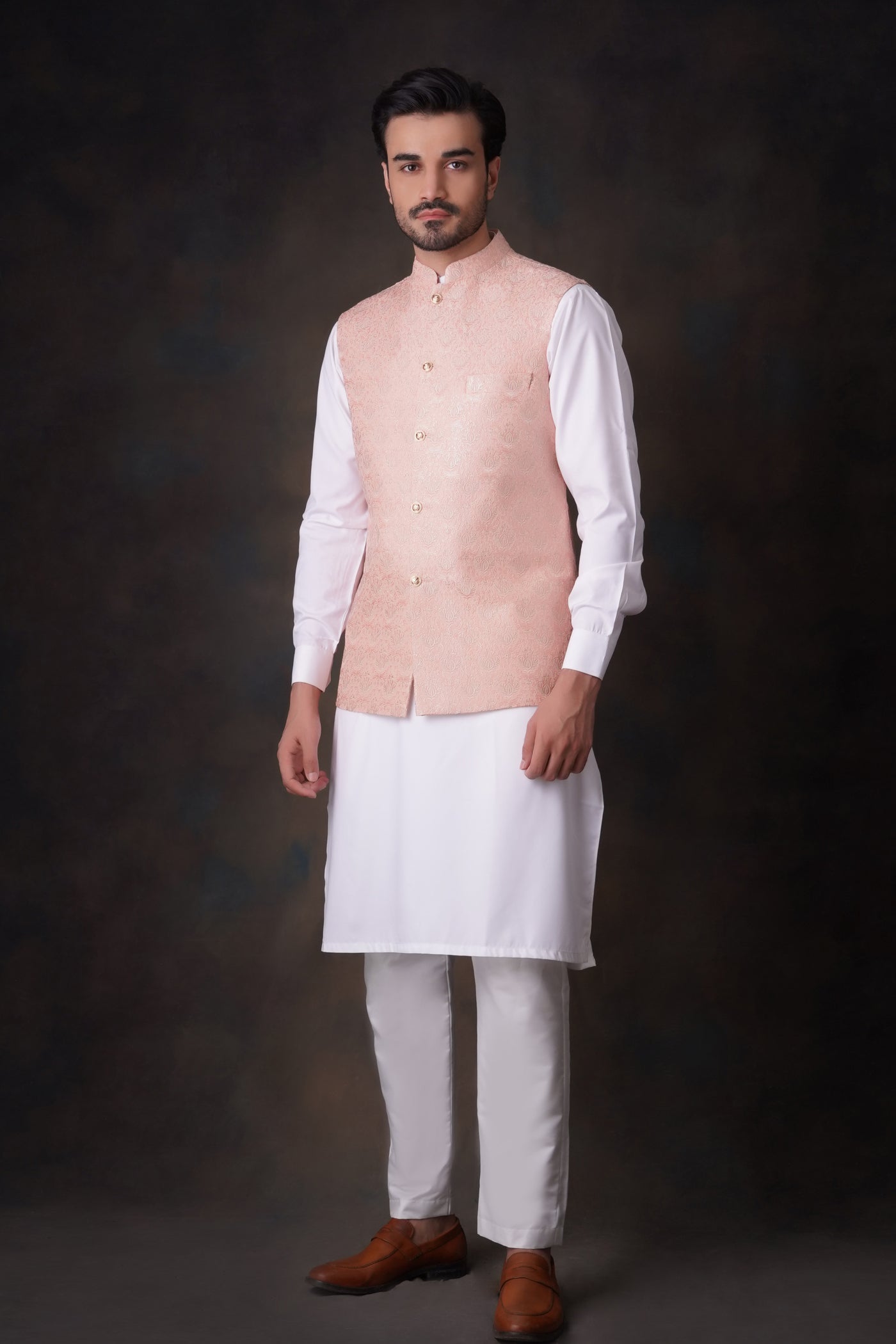 raw silk Waistcoat in Peach pink