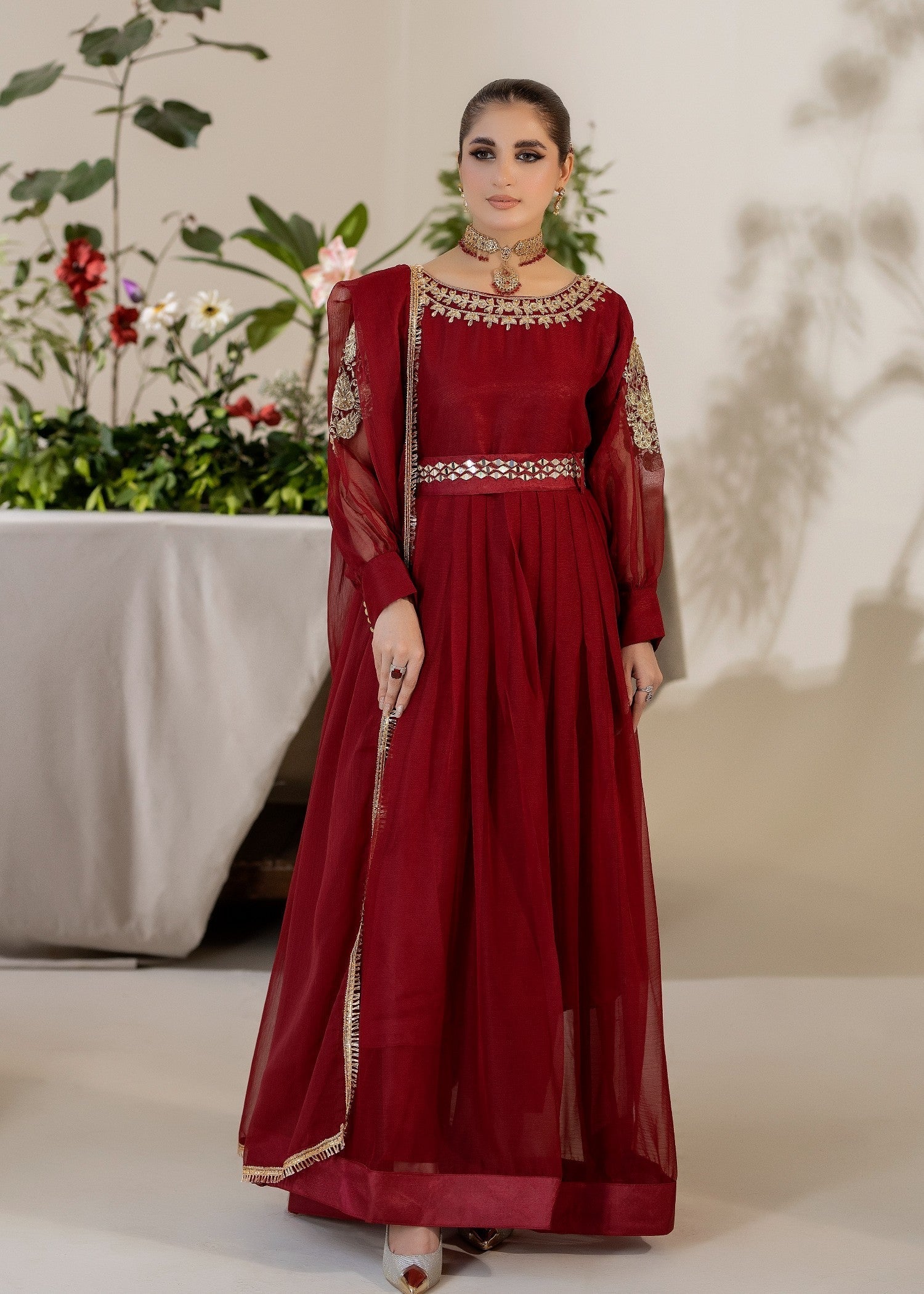 polyester chiffon Maxi in Maroon