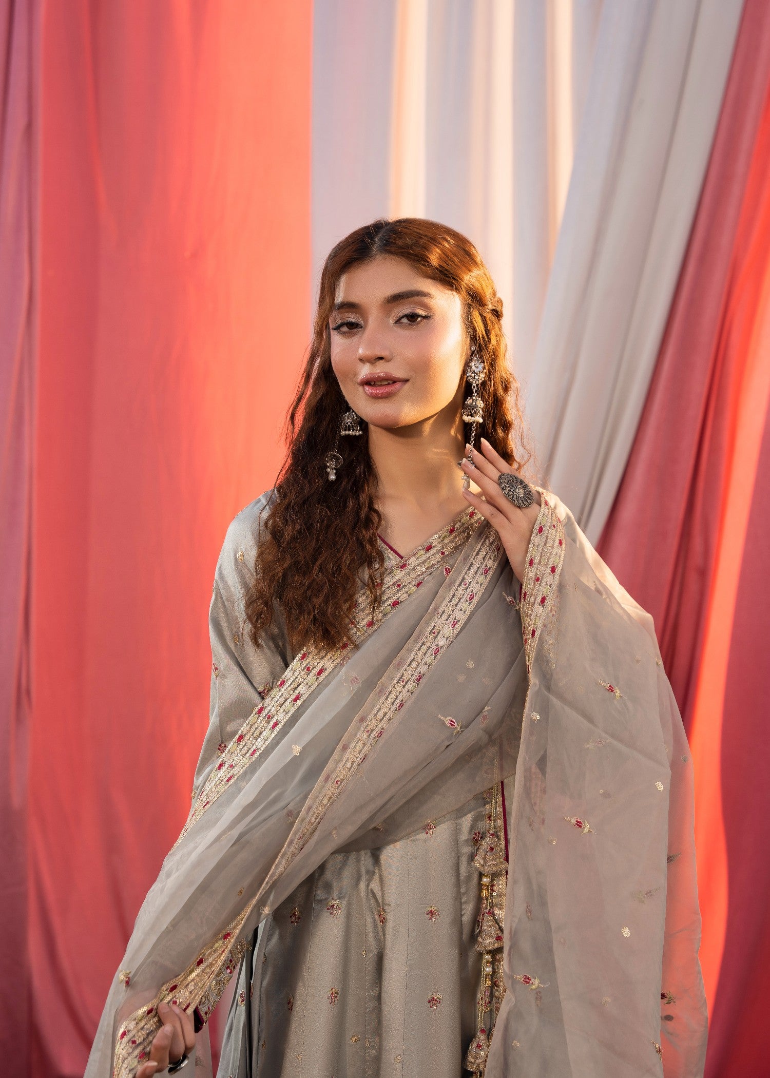 silk Angrakha in Ash grey