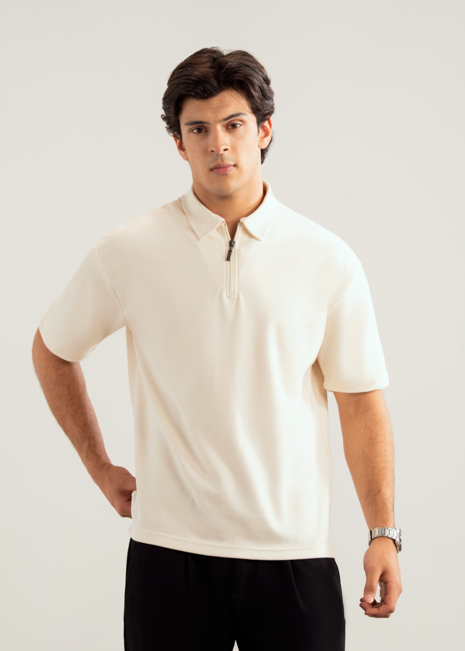 interlock knit Polo Shirt in Off-white