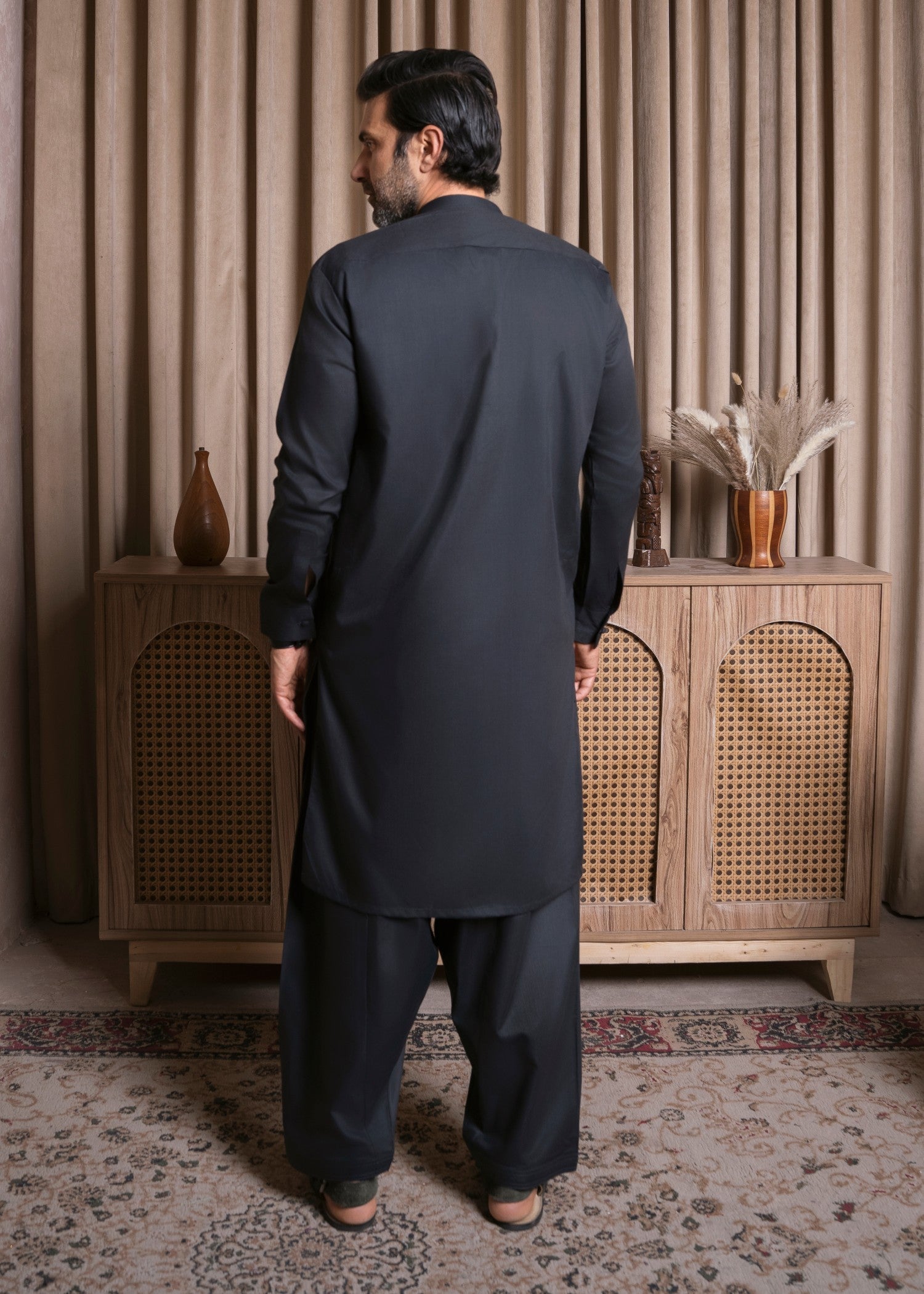 wash & wear Shalwar Kameez in Charcoal black by Safari Club