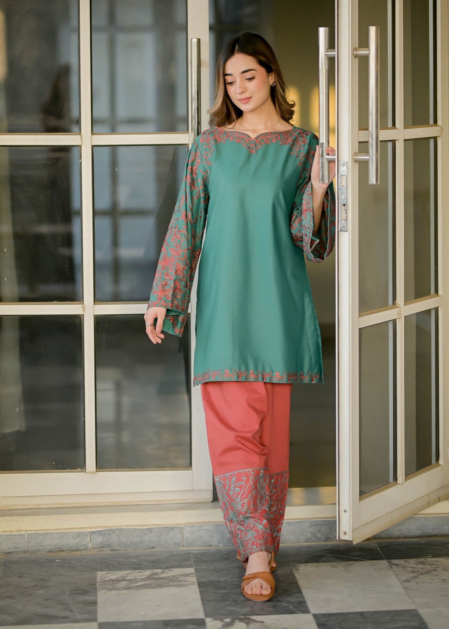lawn cotton Kurta Set in Sea green
