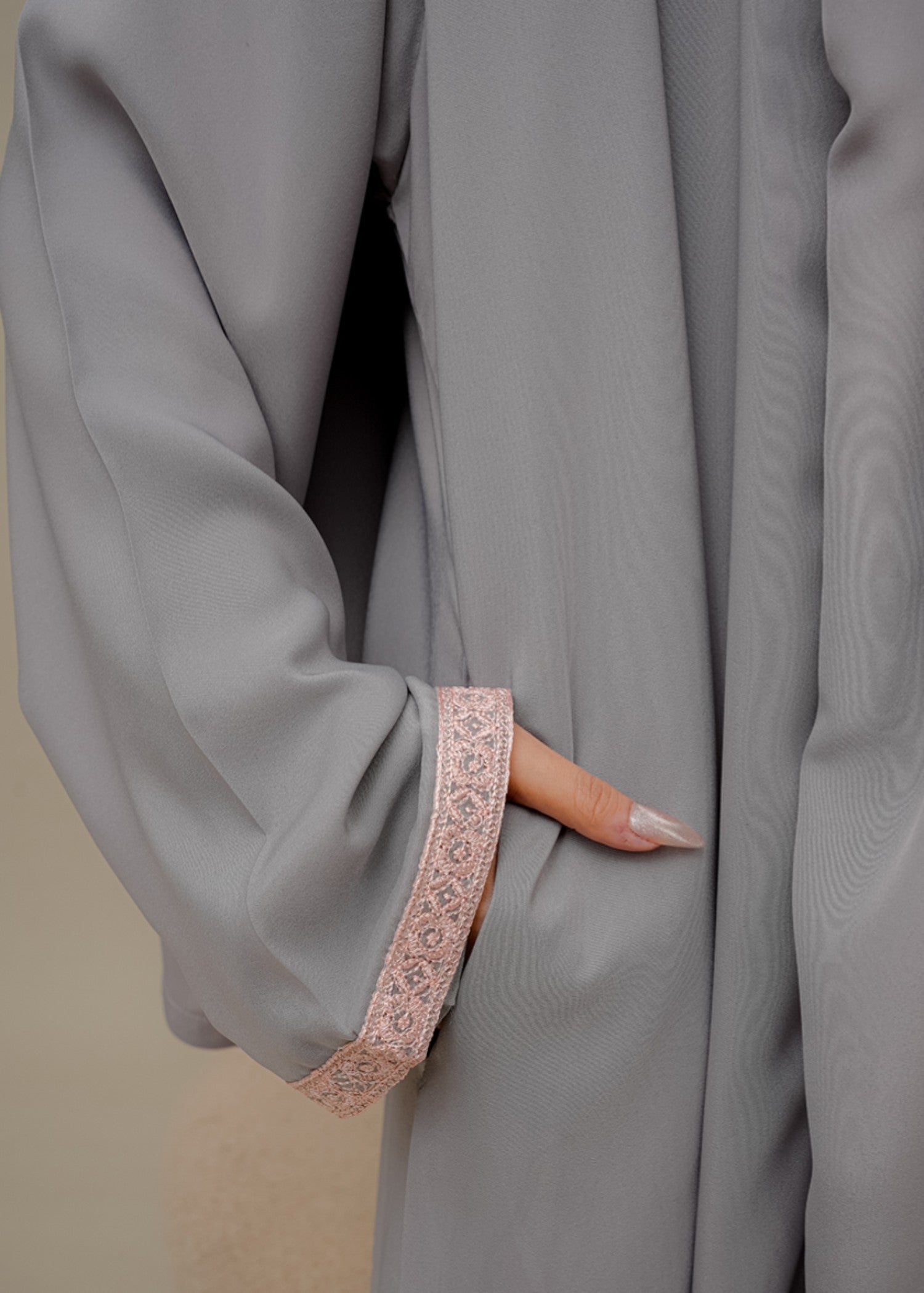 crepe silk Abaya in Grey