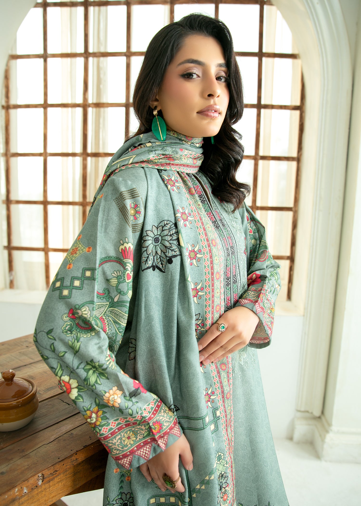 karandi Unstitched in Parrot green