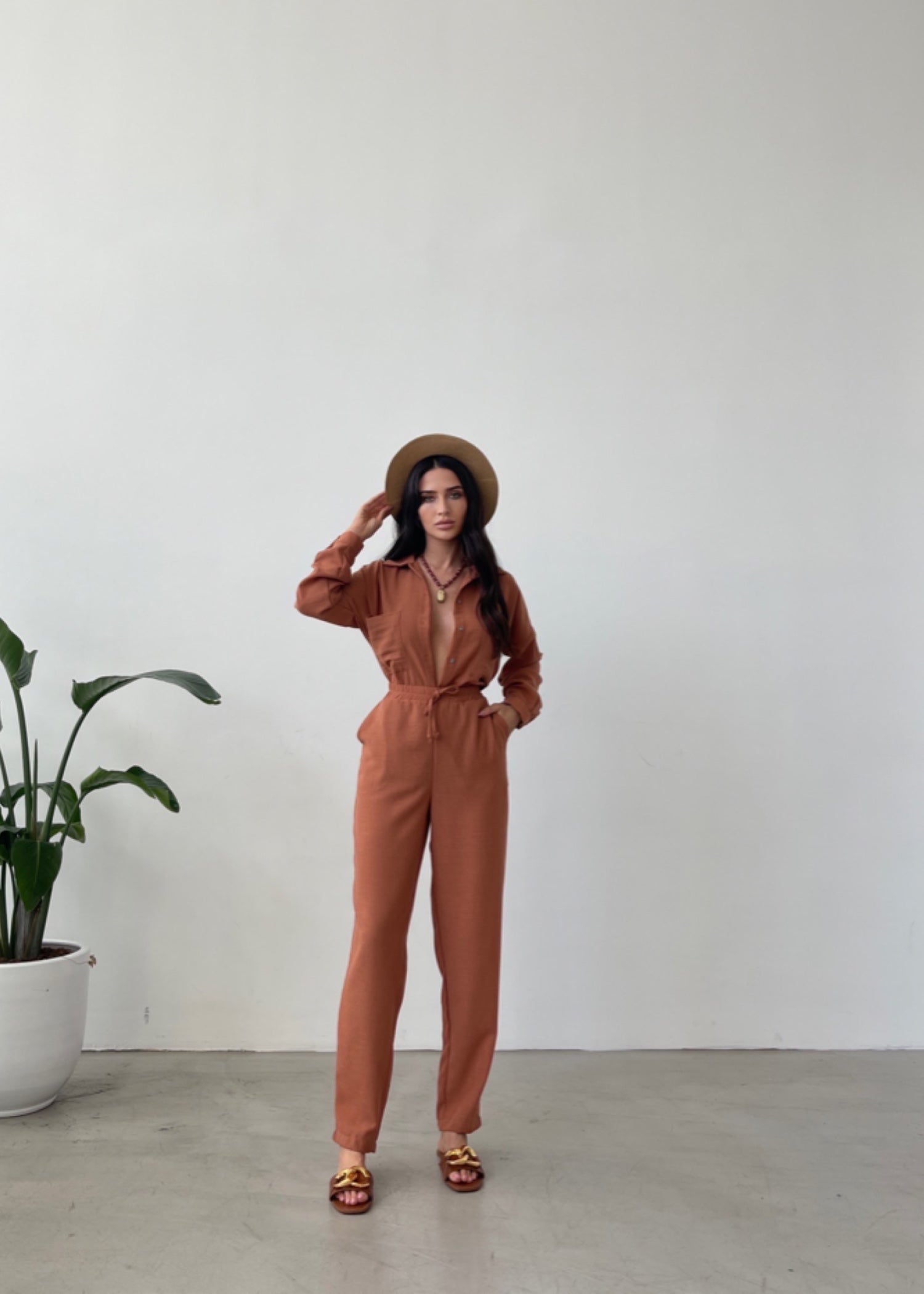 blended linen Co Ord Sets in Chocolate brown