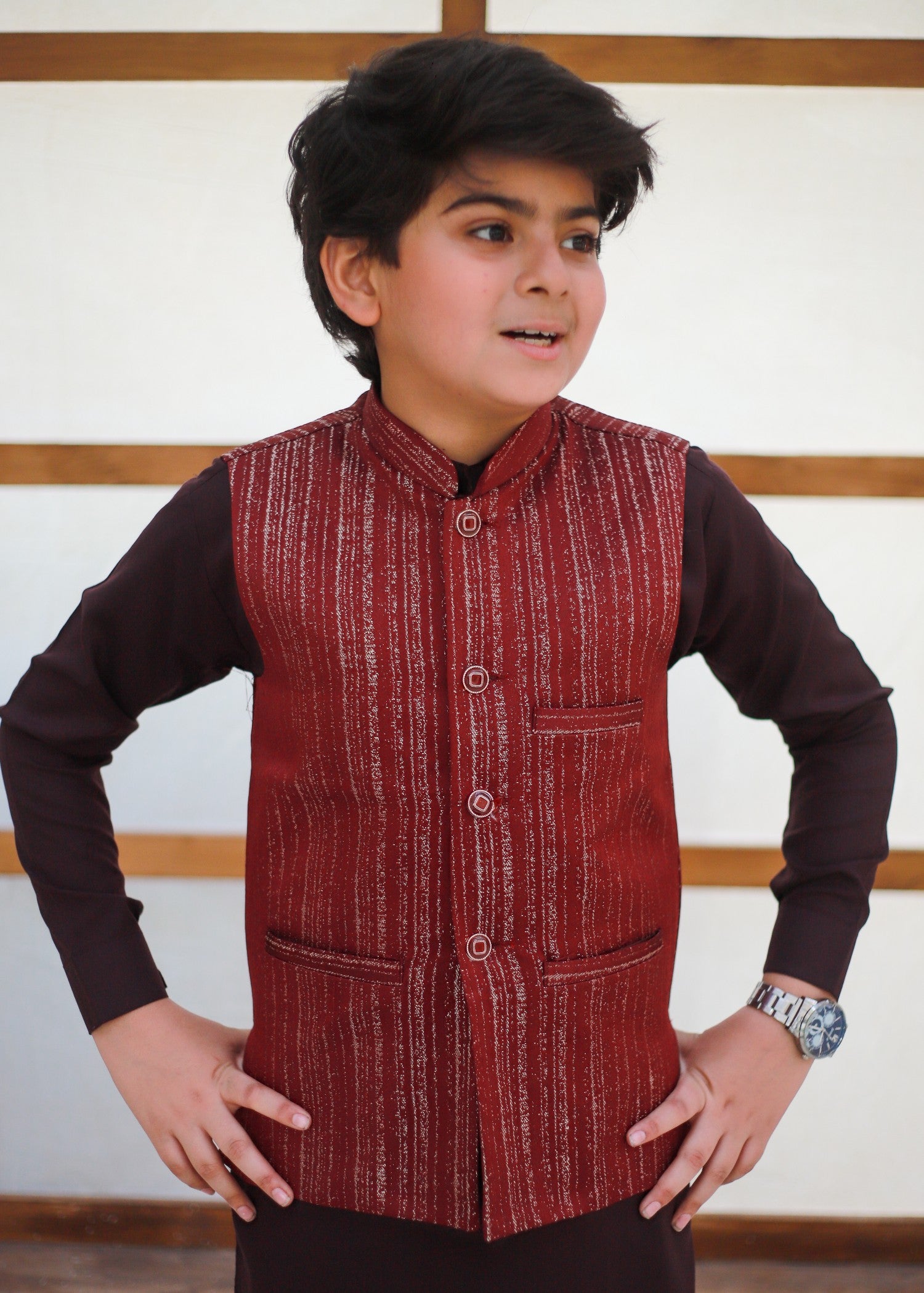 jamawar Waistcoat in Rose red
