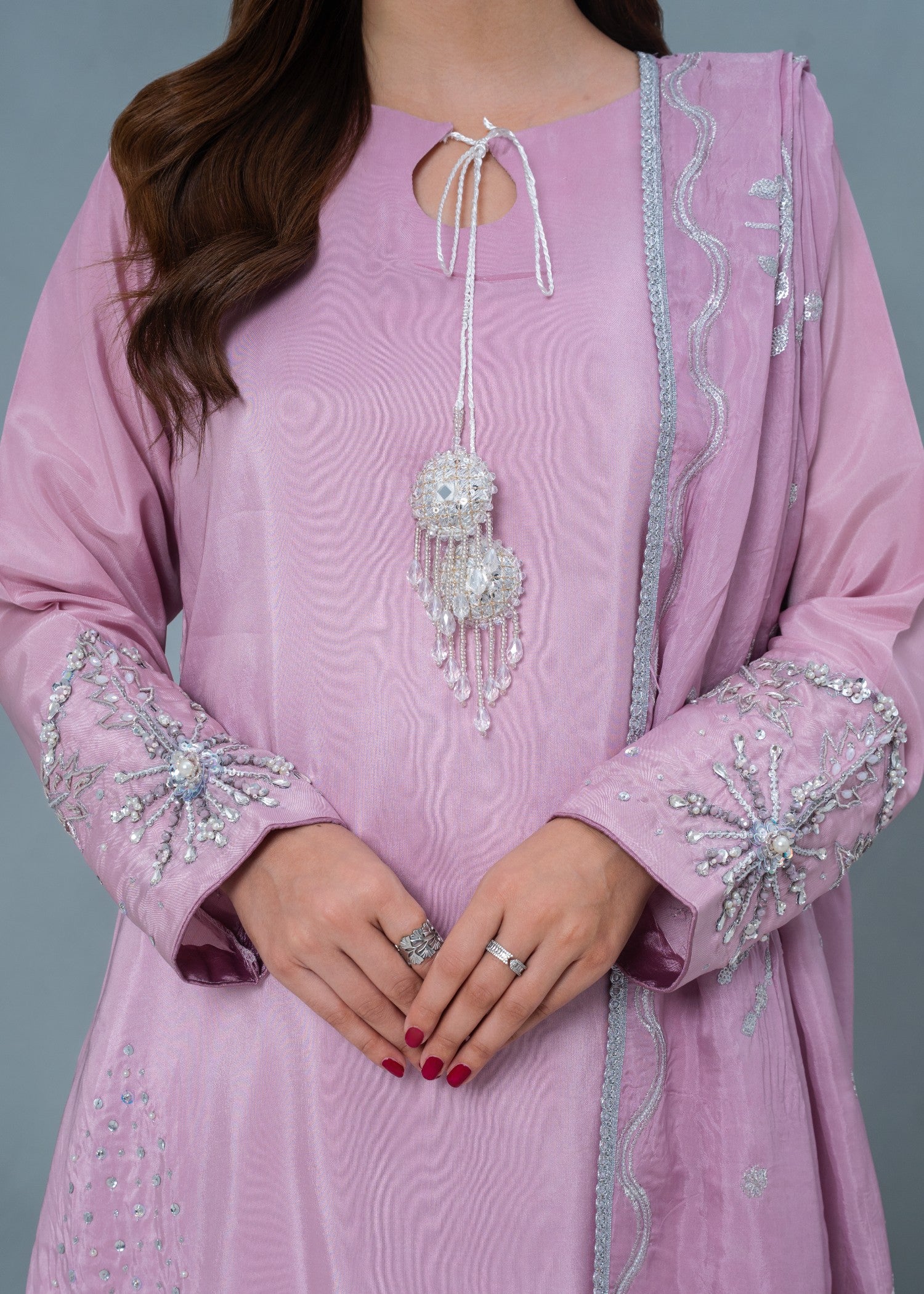 tussar silk Kurta Set in Mauve pink
