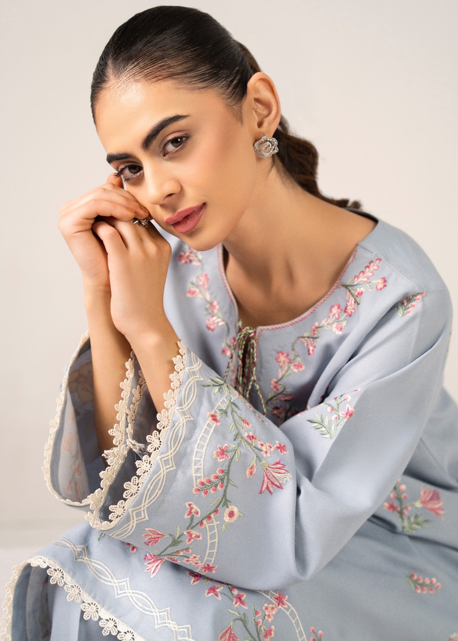 dhanak linen Kurta Set in Powder blue