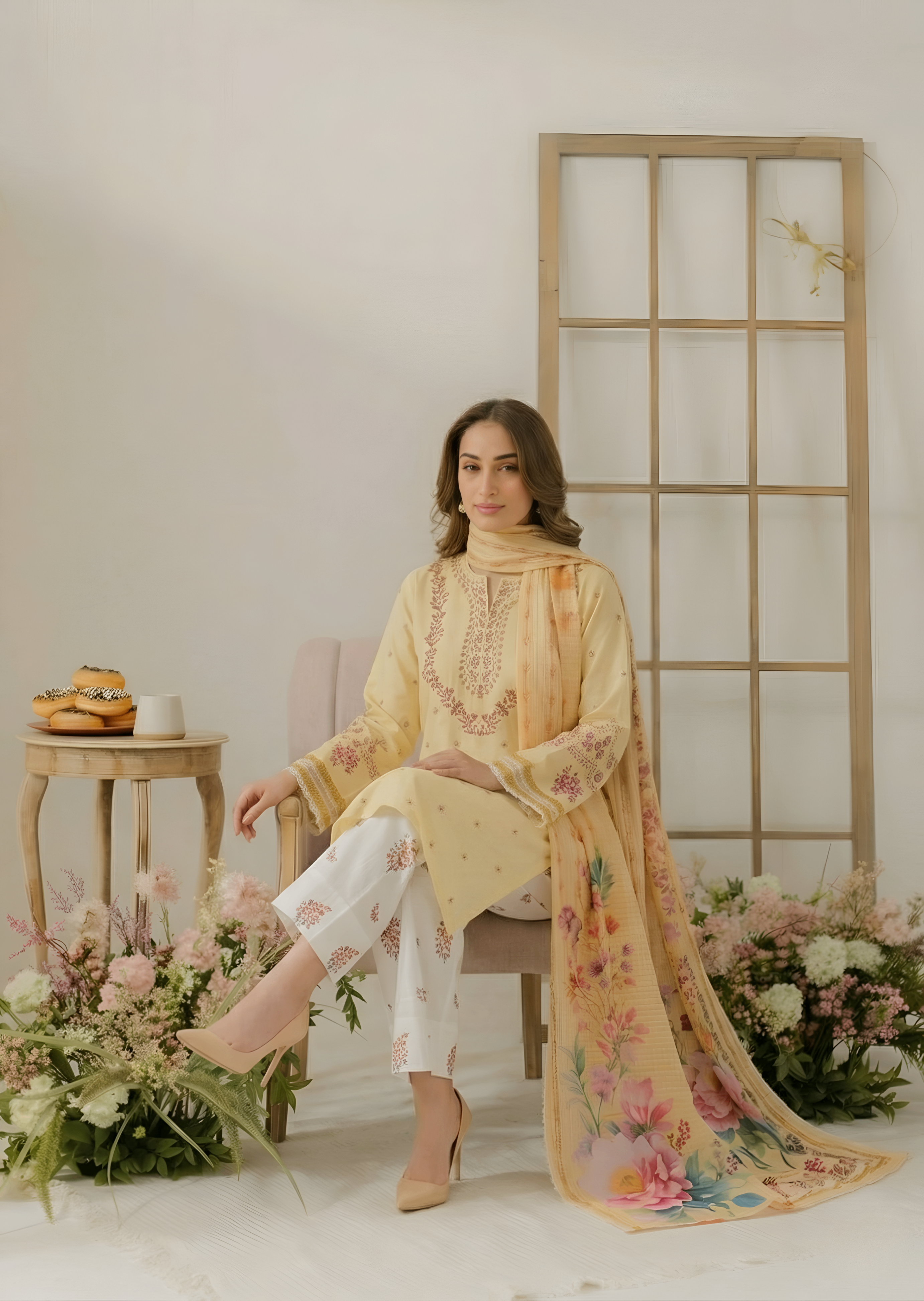linen Kurta Set in Pale yellow
