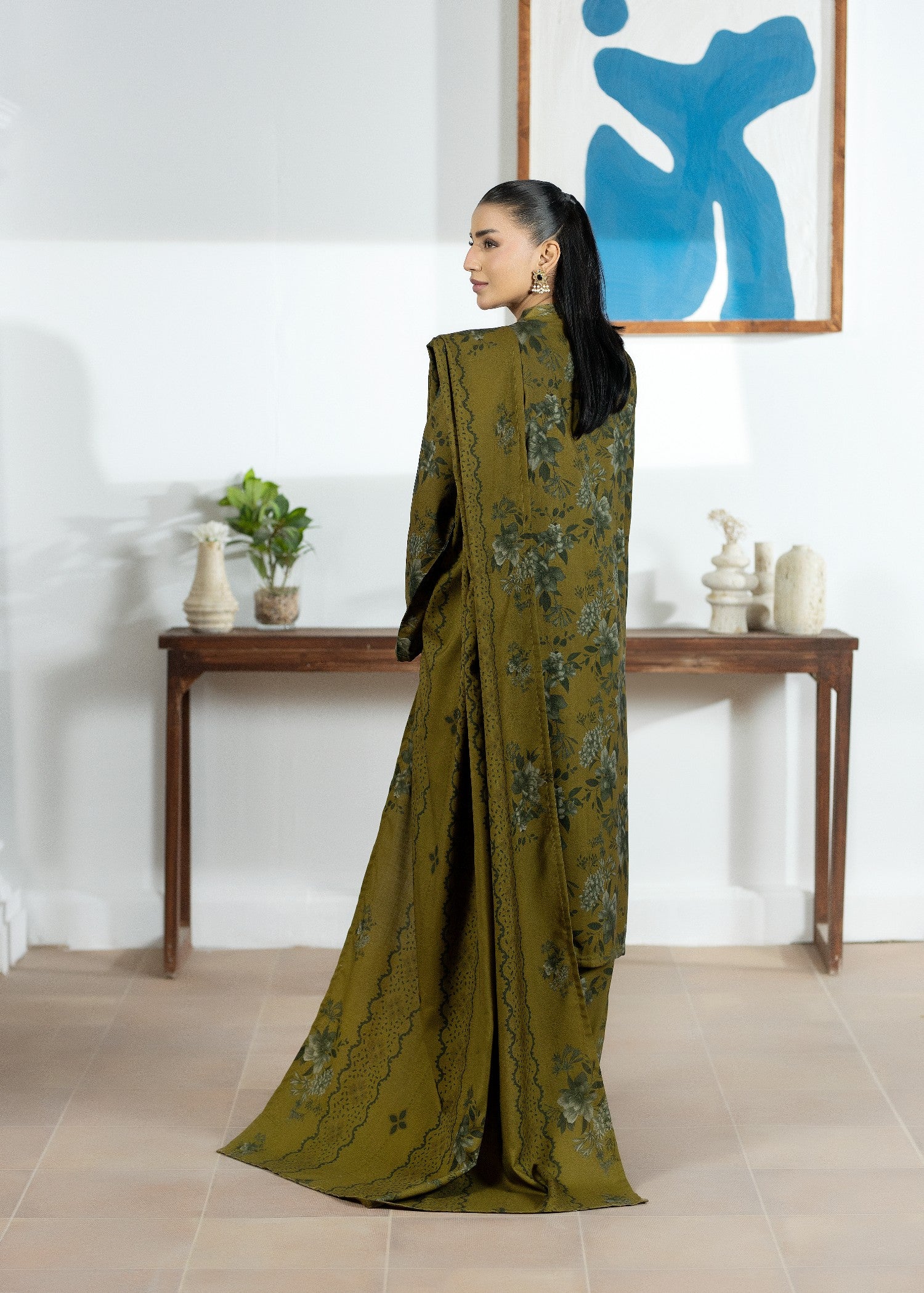 dhanak Kurta Set in Olive green