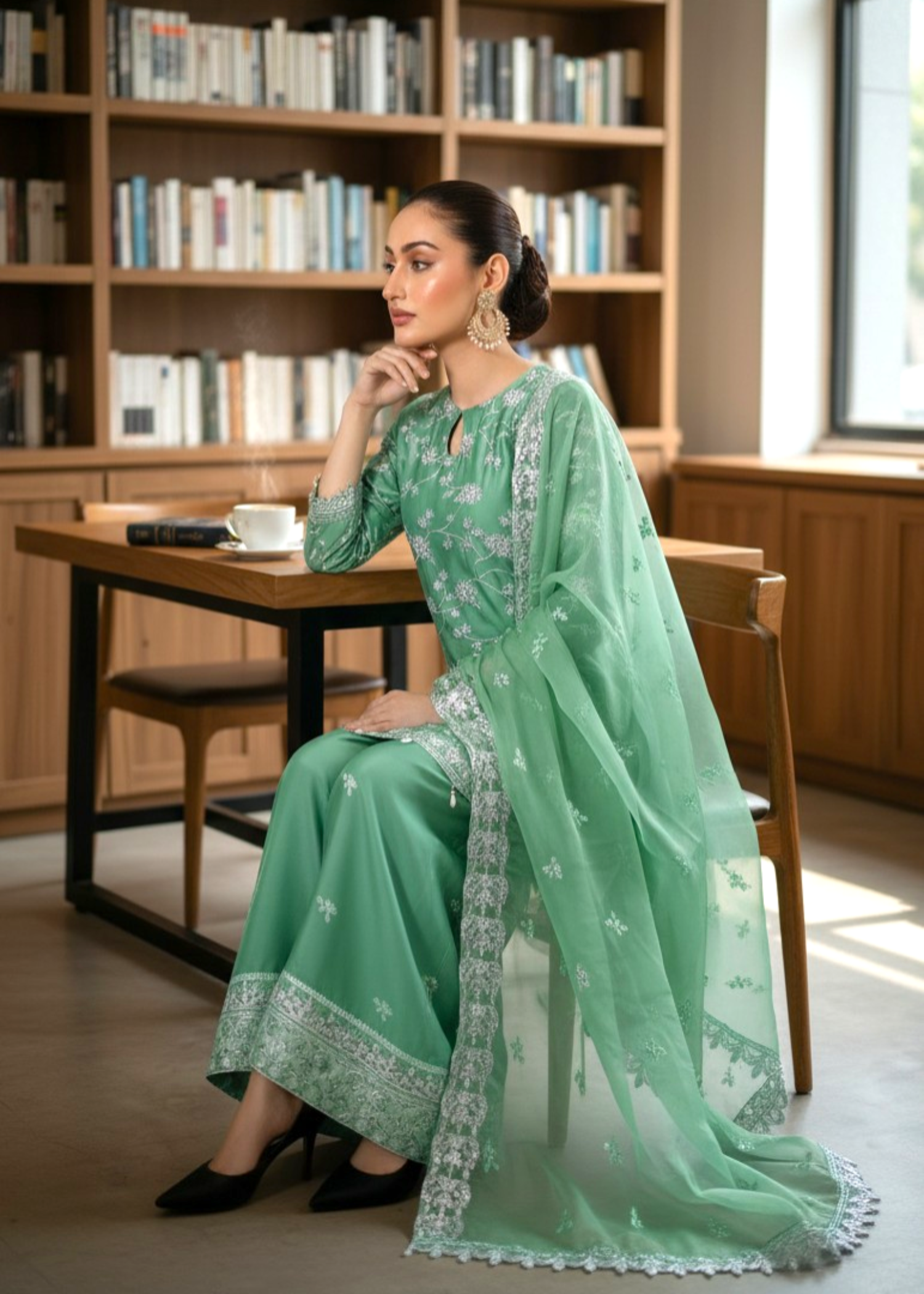 viscose Kurta Set in Pistachio green