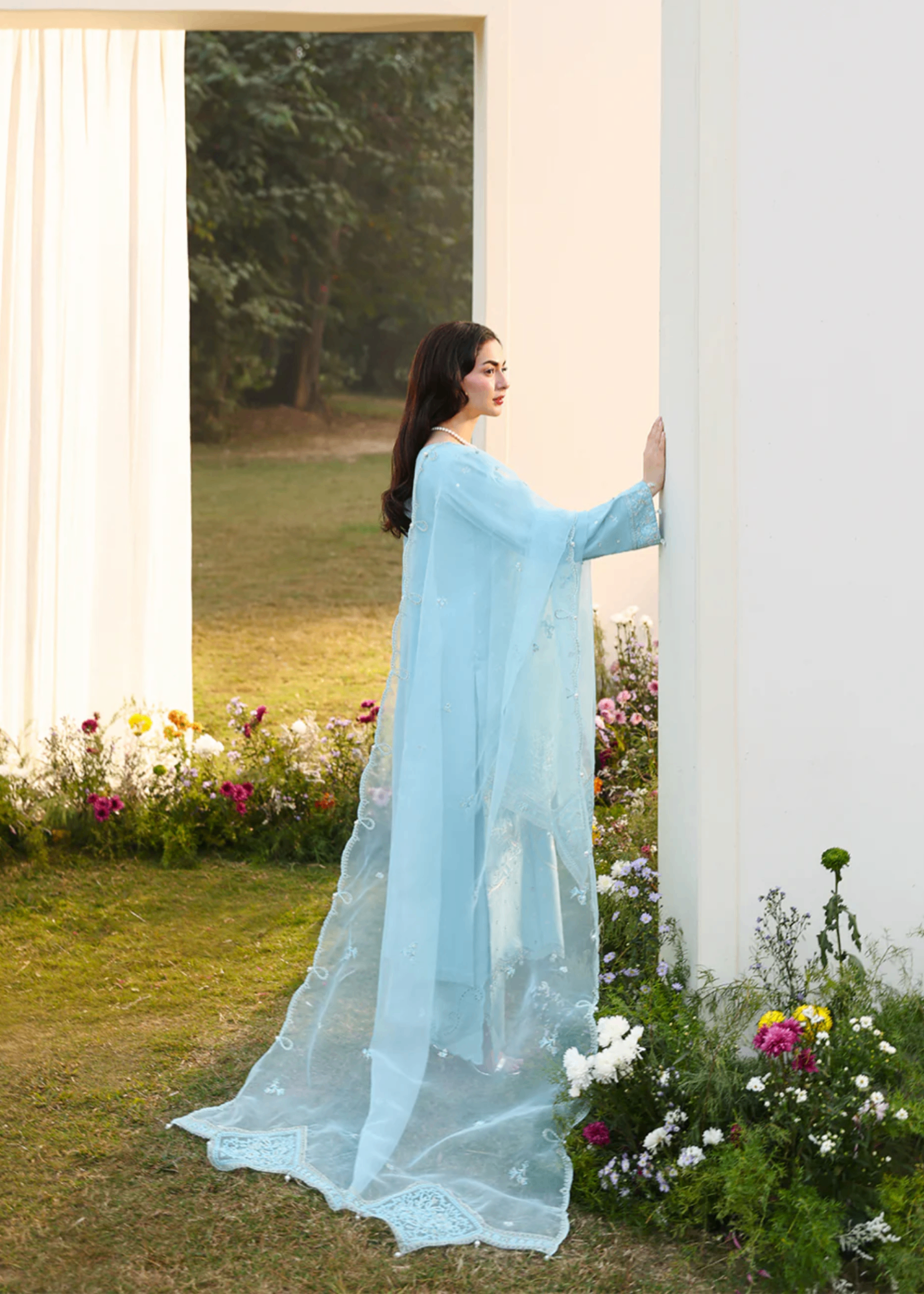 jacquard Kurta Set in Sky
