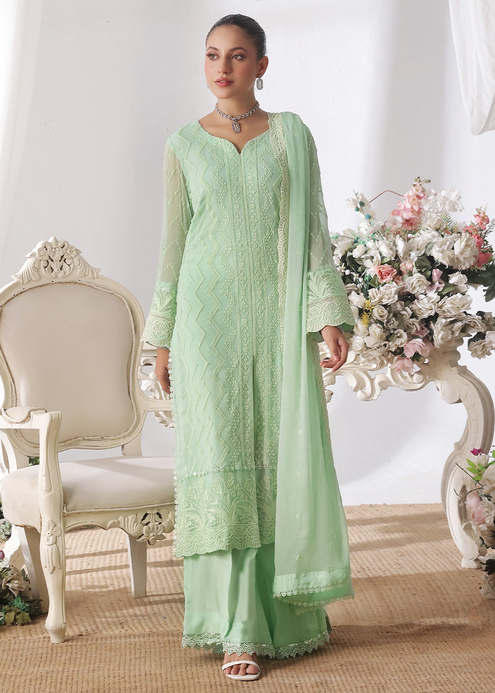 chiffon Unstitched in Mint green