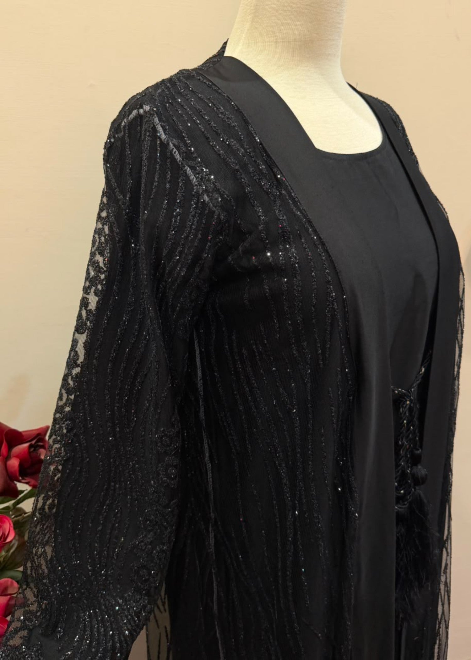 french net Abaya in Black