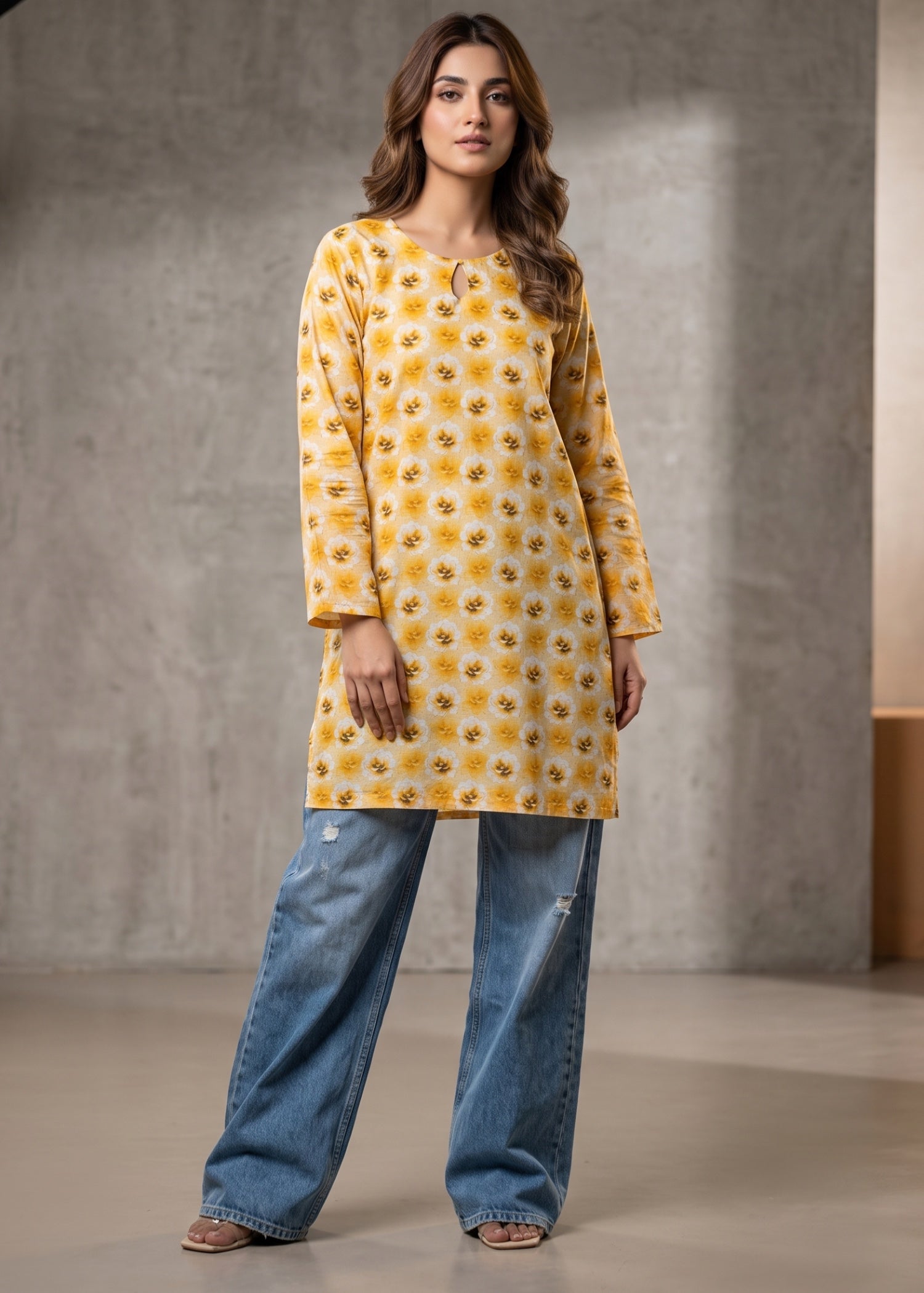 lawn cotton Kurti in Pale yellow