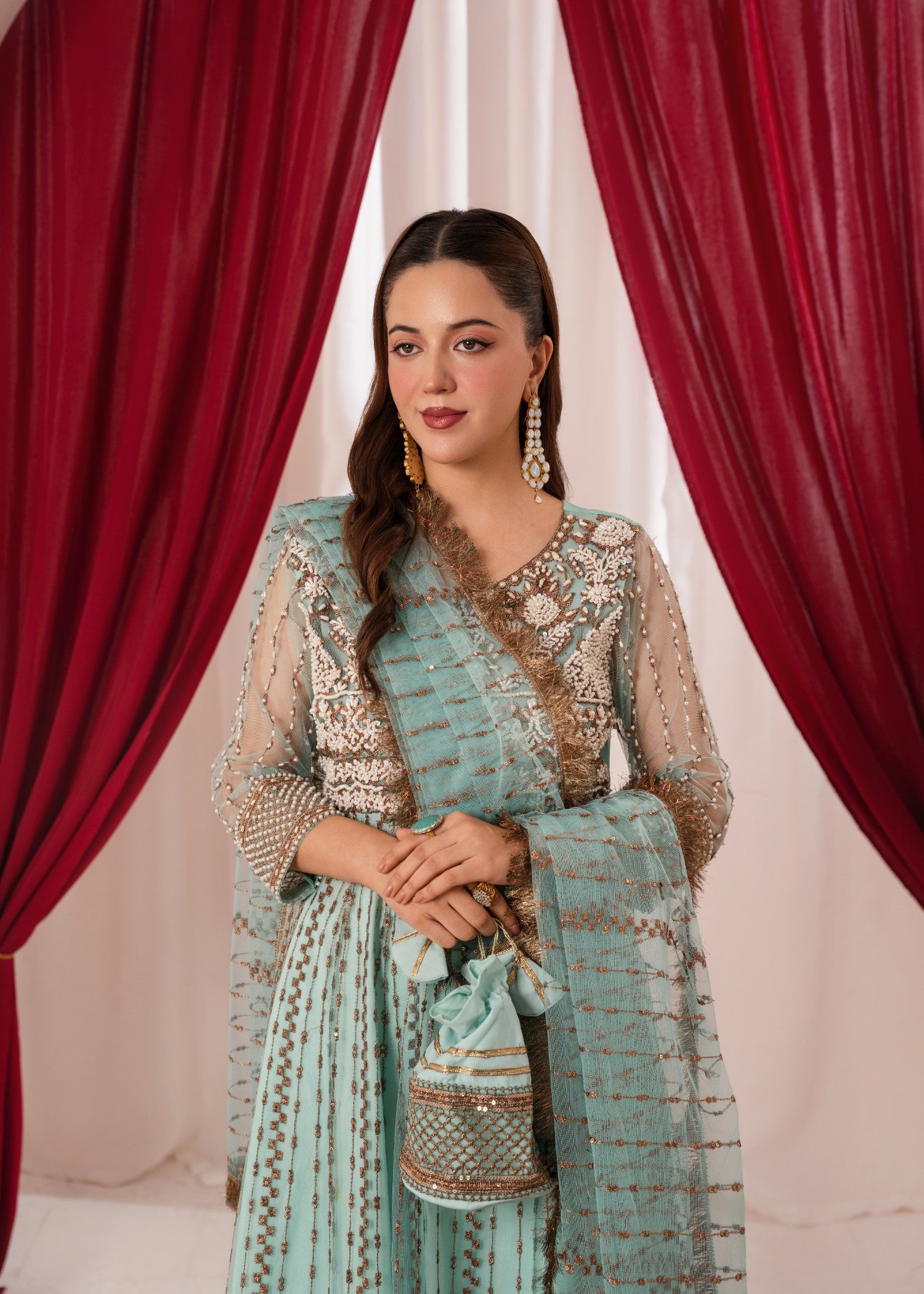zari net Anarkali in Light blue
