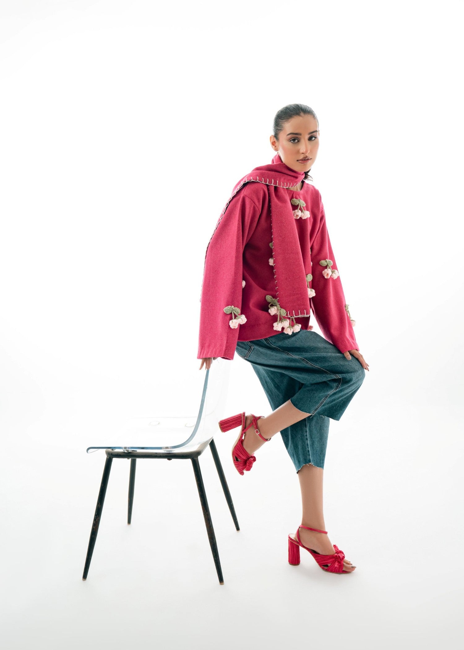 wool Sweater in Hot pink