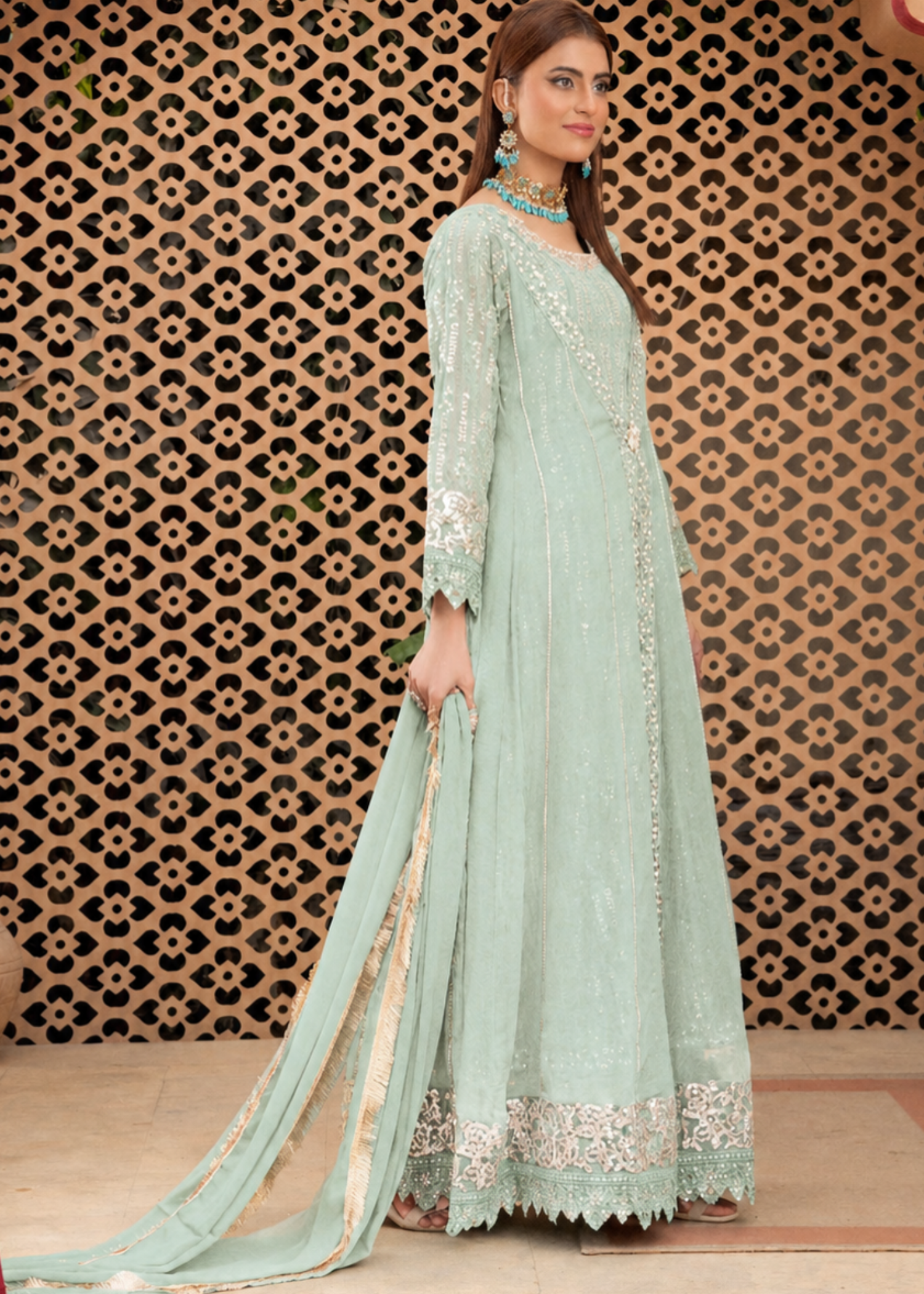 chiffon Gown in Tea green