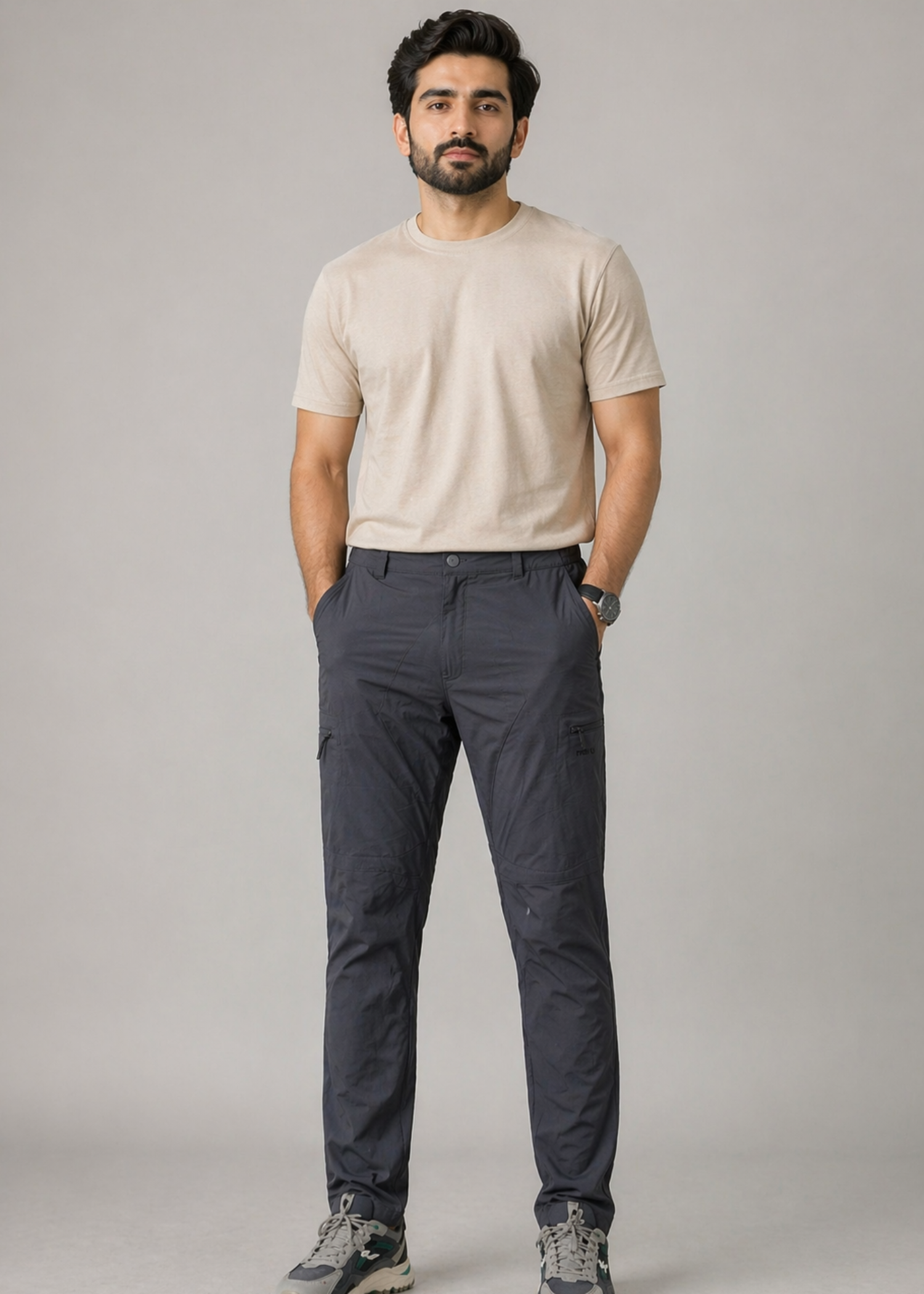 polyester Pants in Charcoal black