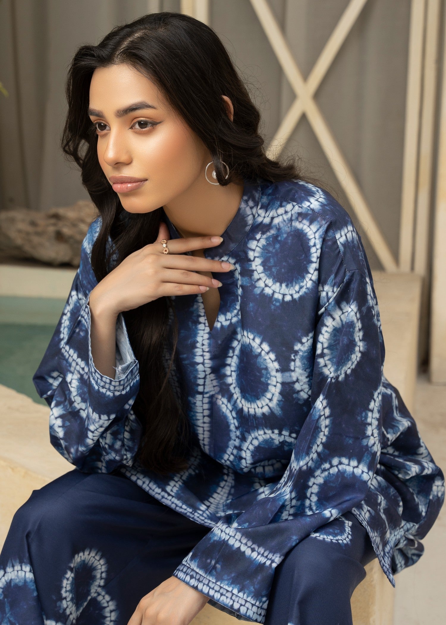 blended cambric Co Ord Sets in Navy blue