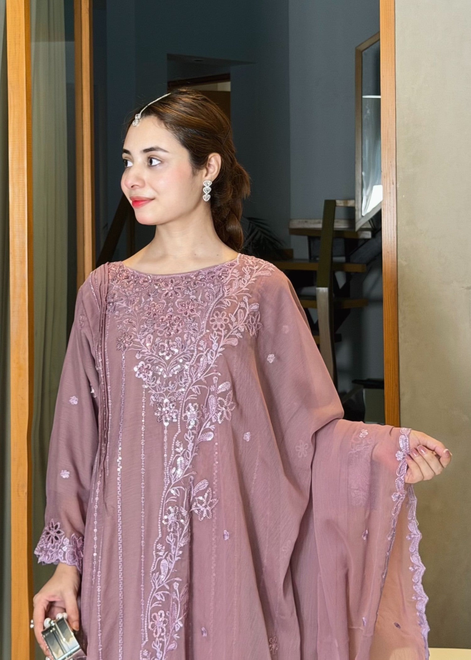 chiffon Short Frock in Lavender pink