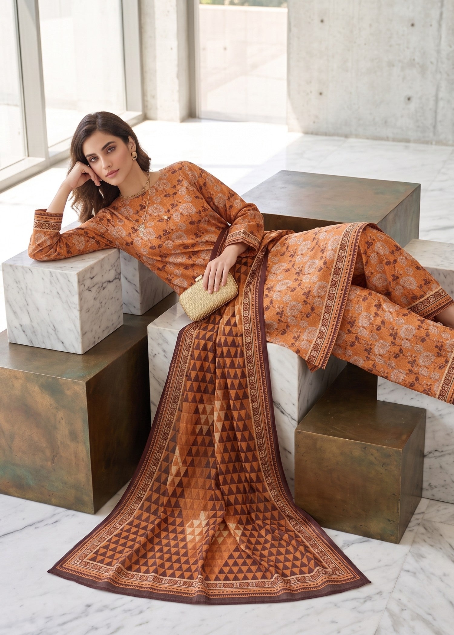 lawn Unstitched in Bronze orange, copper orange