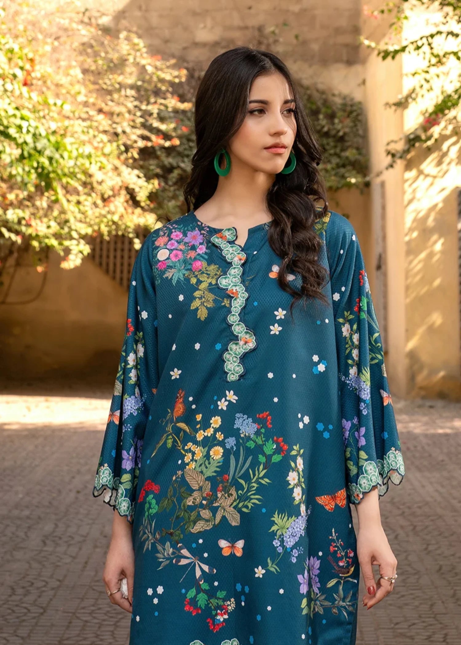 herringbone Kurta Set in Teal