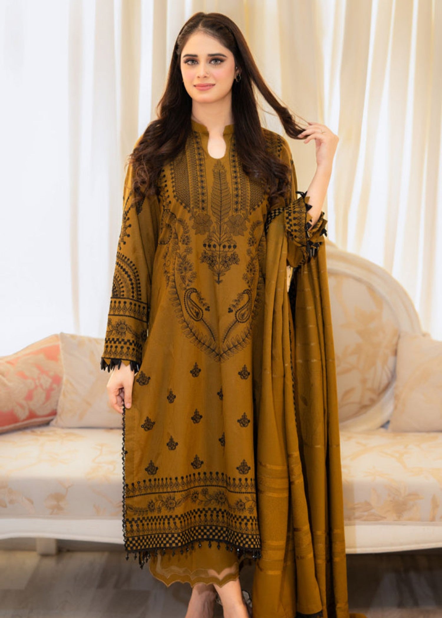 dhanak Kurta Set in Tawny brown