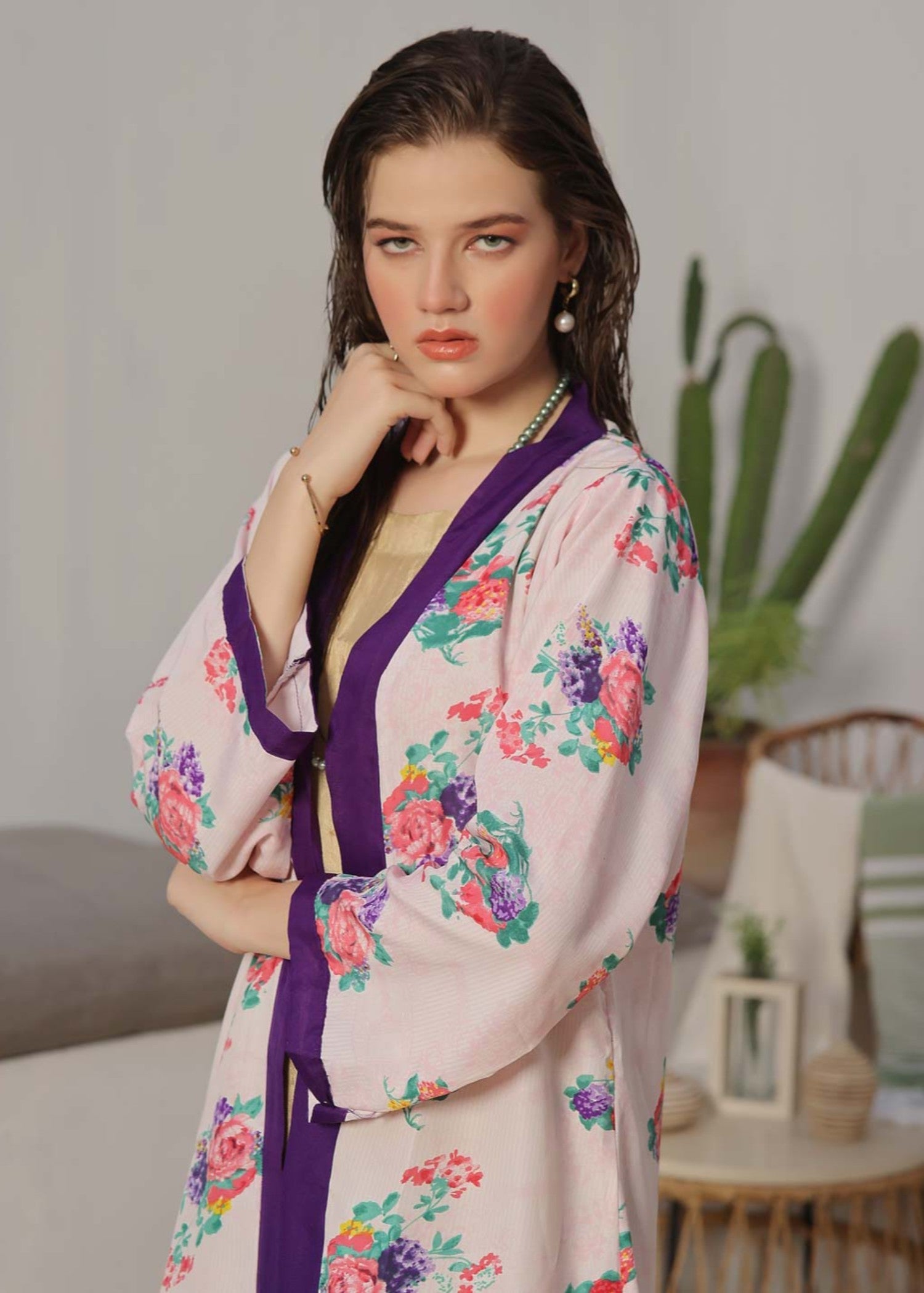 swiss lawn Gown in Pink