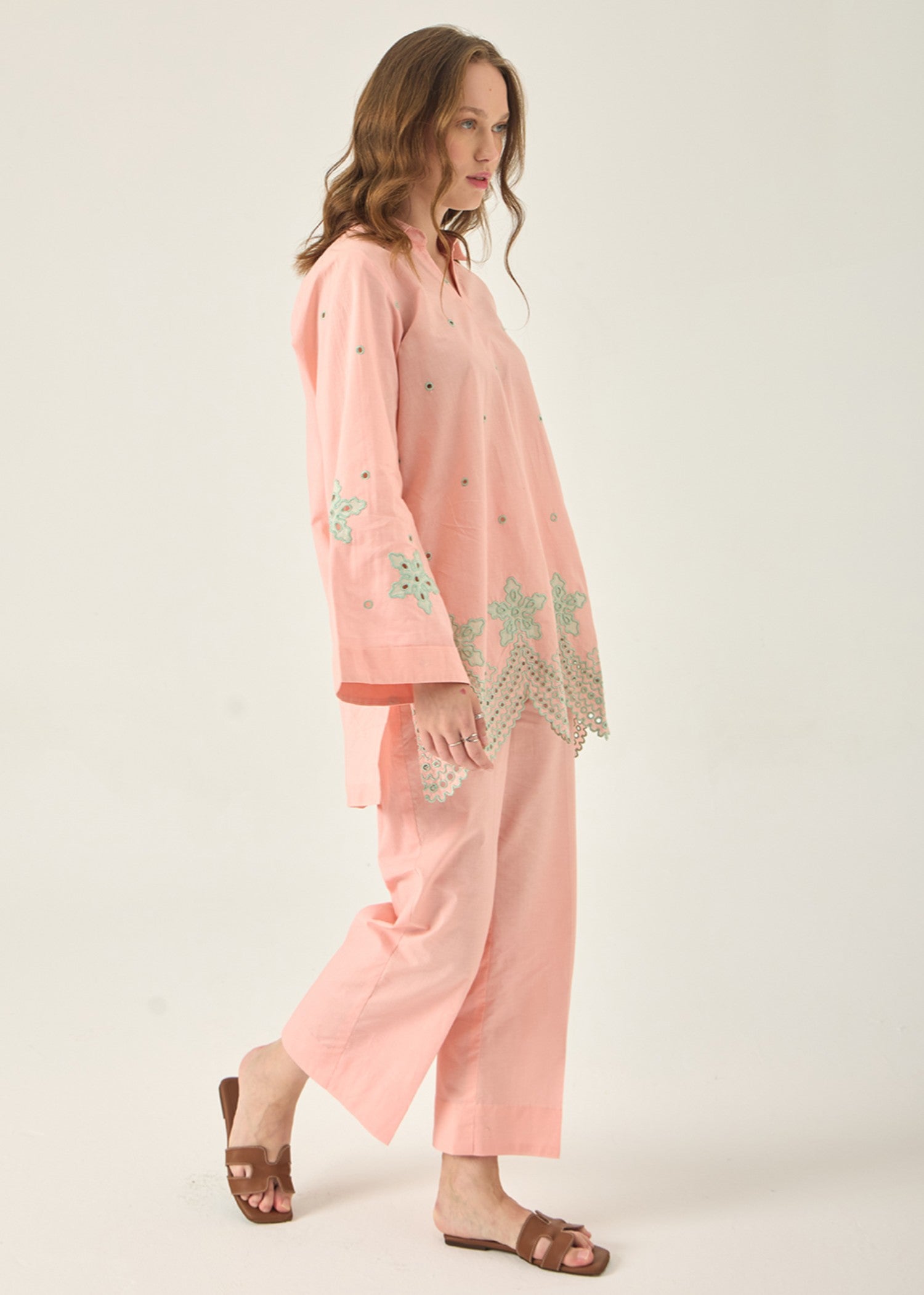 cotton dobby Co Ord Sets in Peach pink