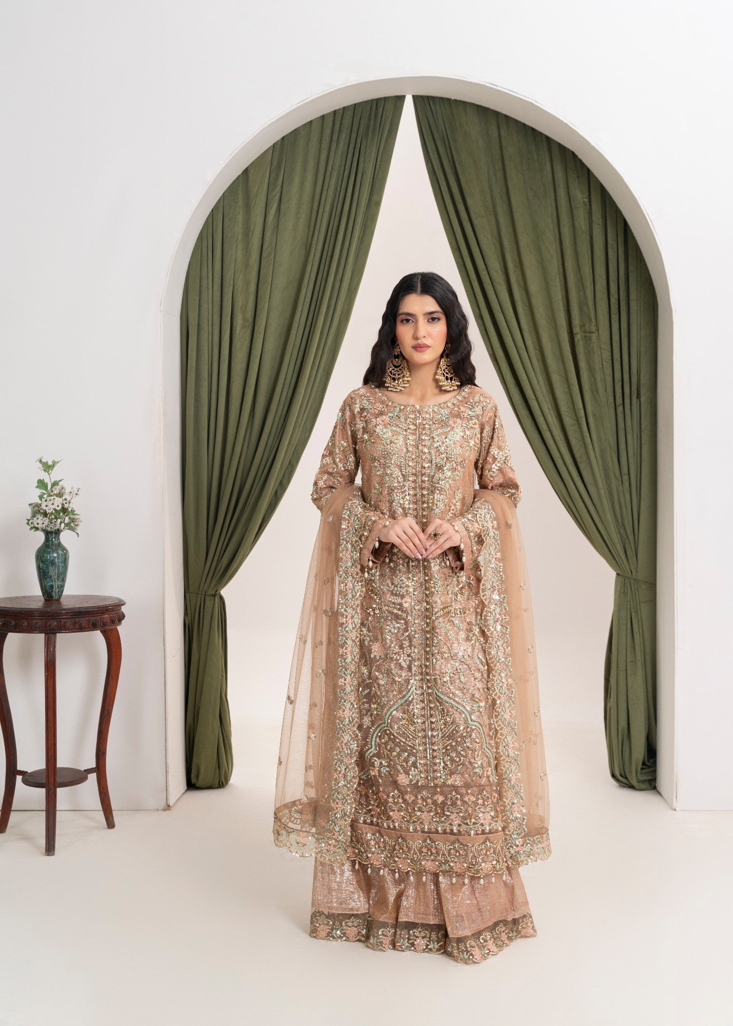 net Kurta Set in Copper