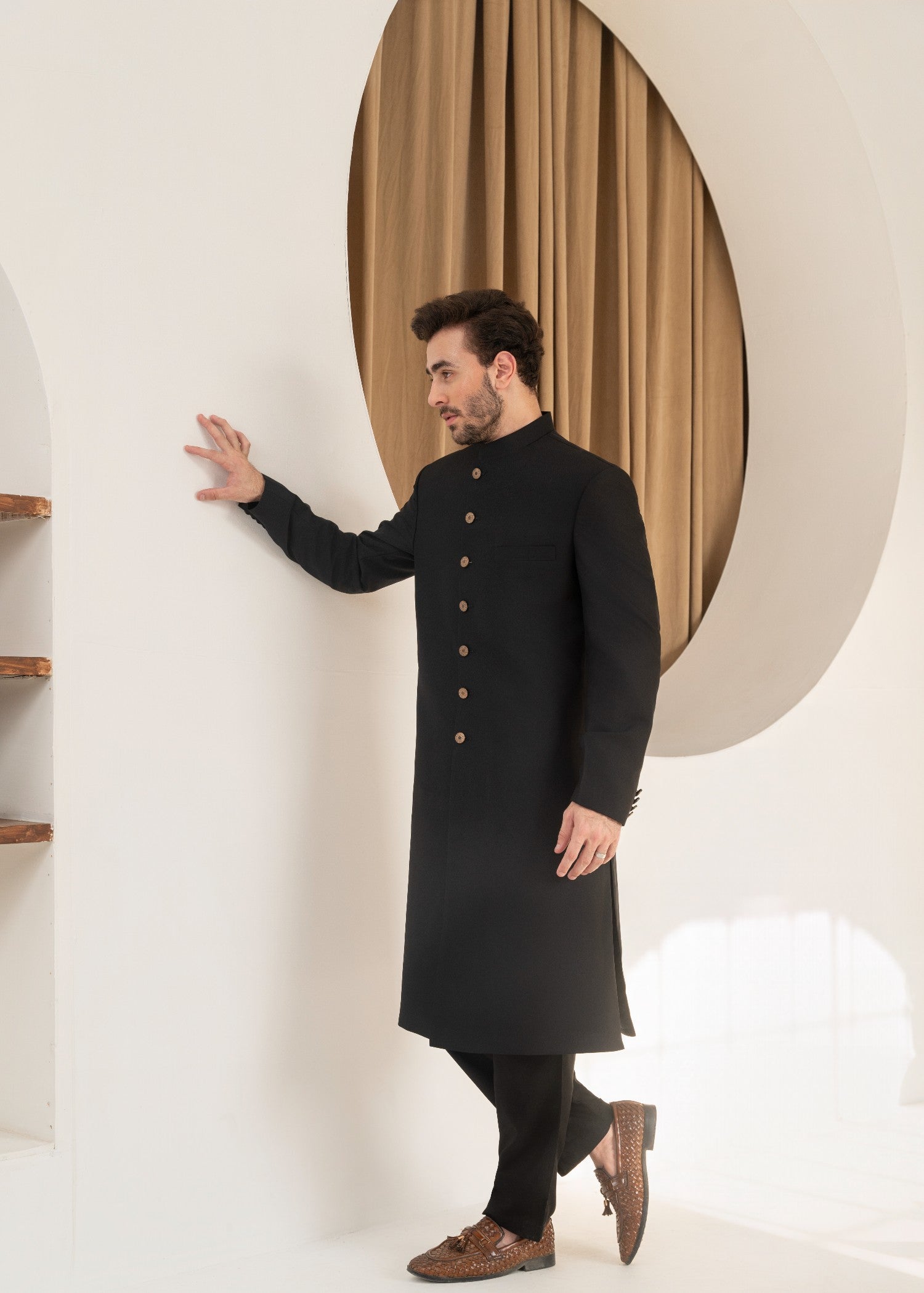 tropical Sherwani in Deep black by Galaxy