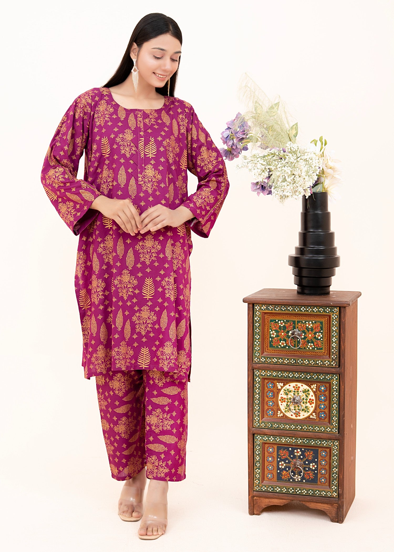 arabic lawn Co Ord Sets in Purple