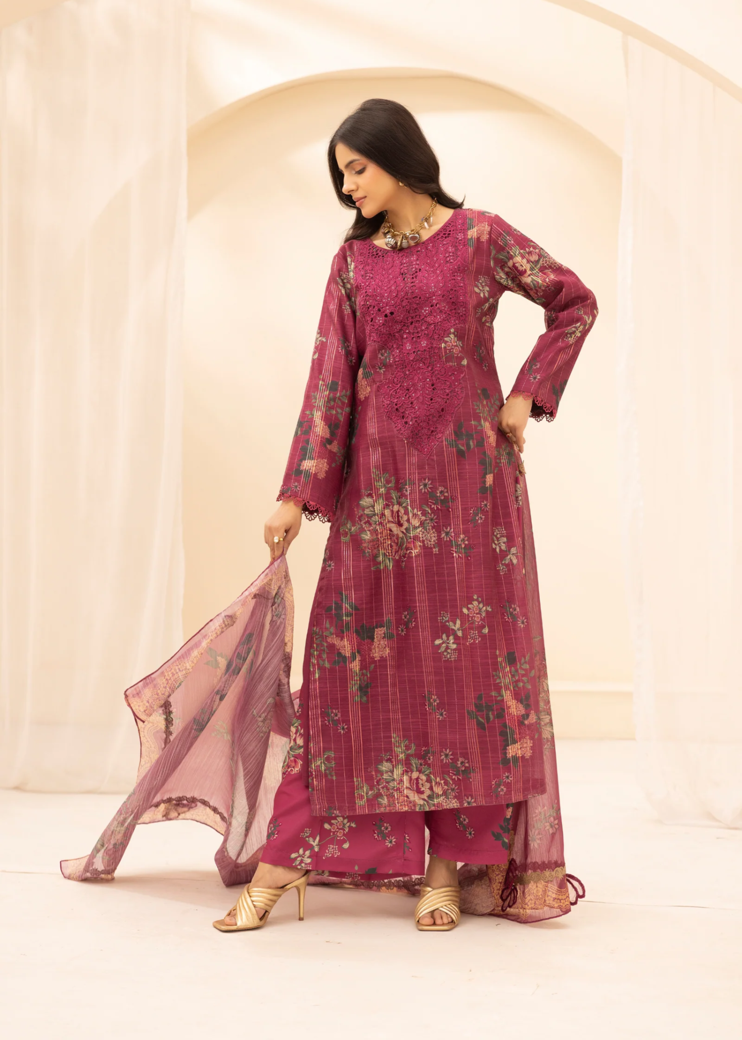 manaar Kurta Set in Zinnia pink