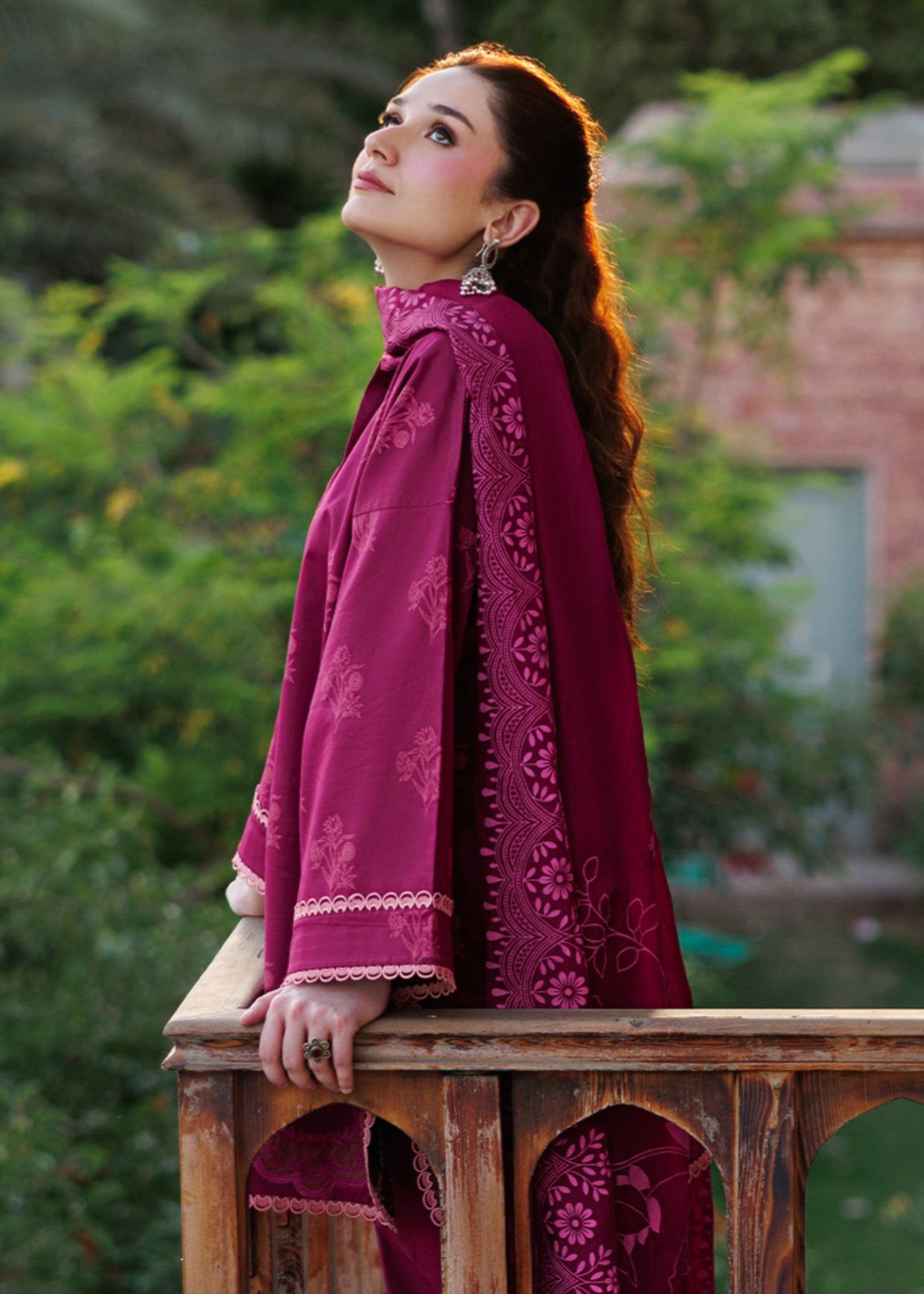 lawn cotton Kurta Set in Shocking pink