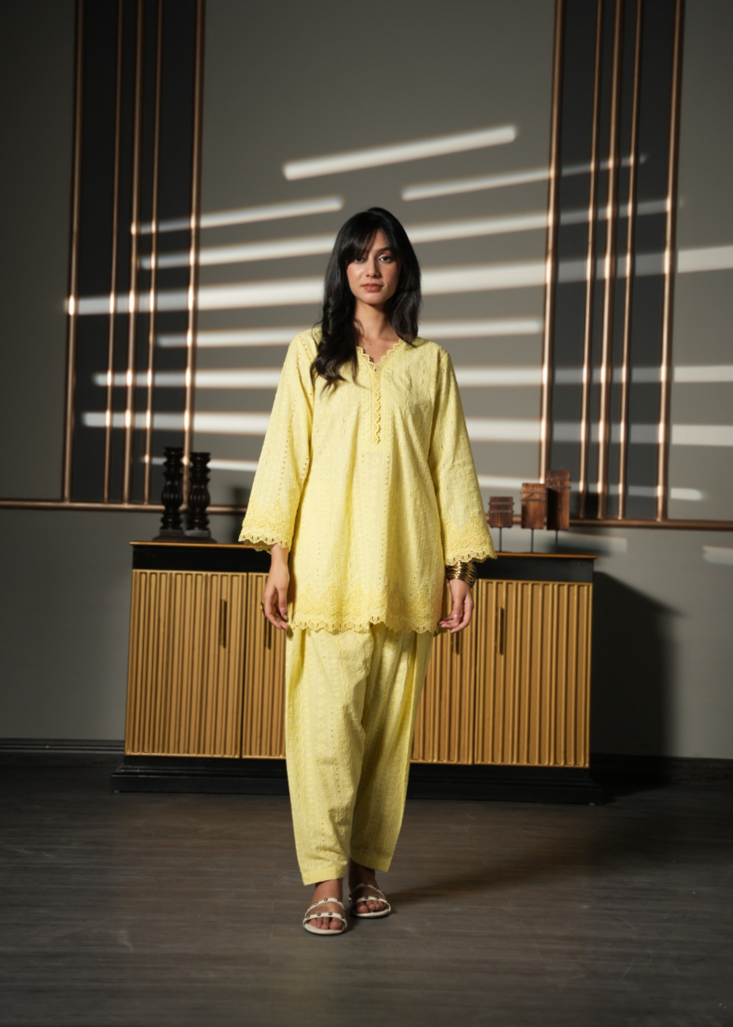 chikankari cotton Co Ord Sets in Yellow
