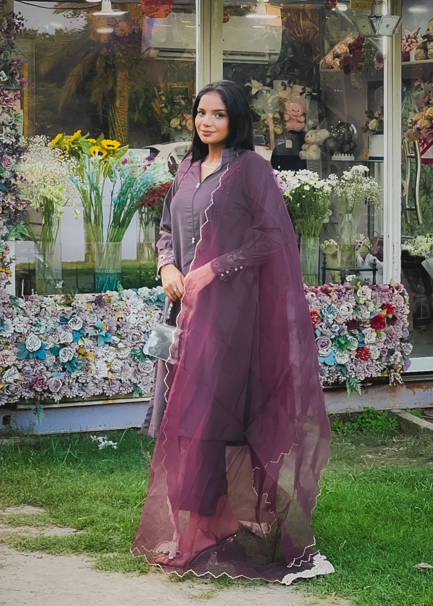 textured grip Kurta Set in Heathered lilac